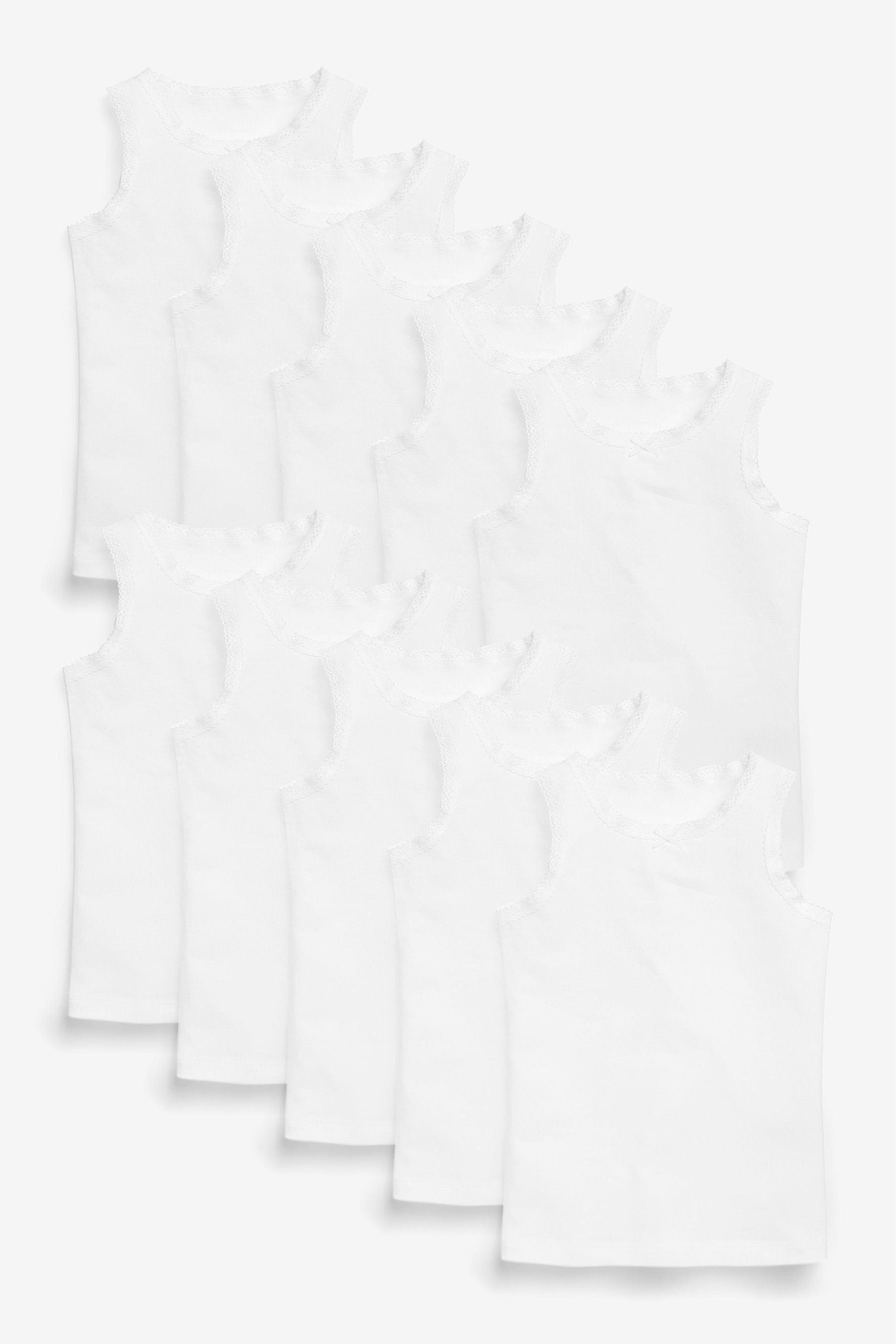 White Lace Trim 10 Pack Vests (1.5-16yrs)