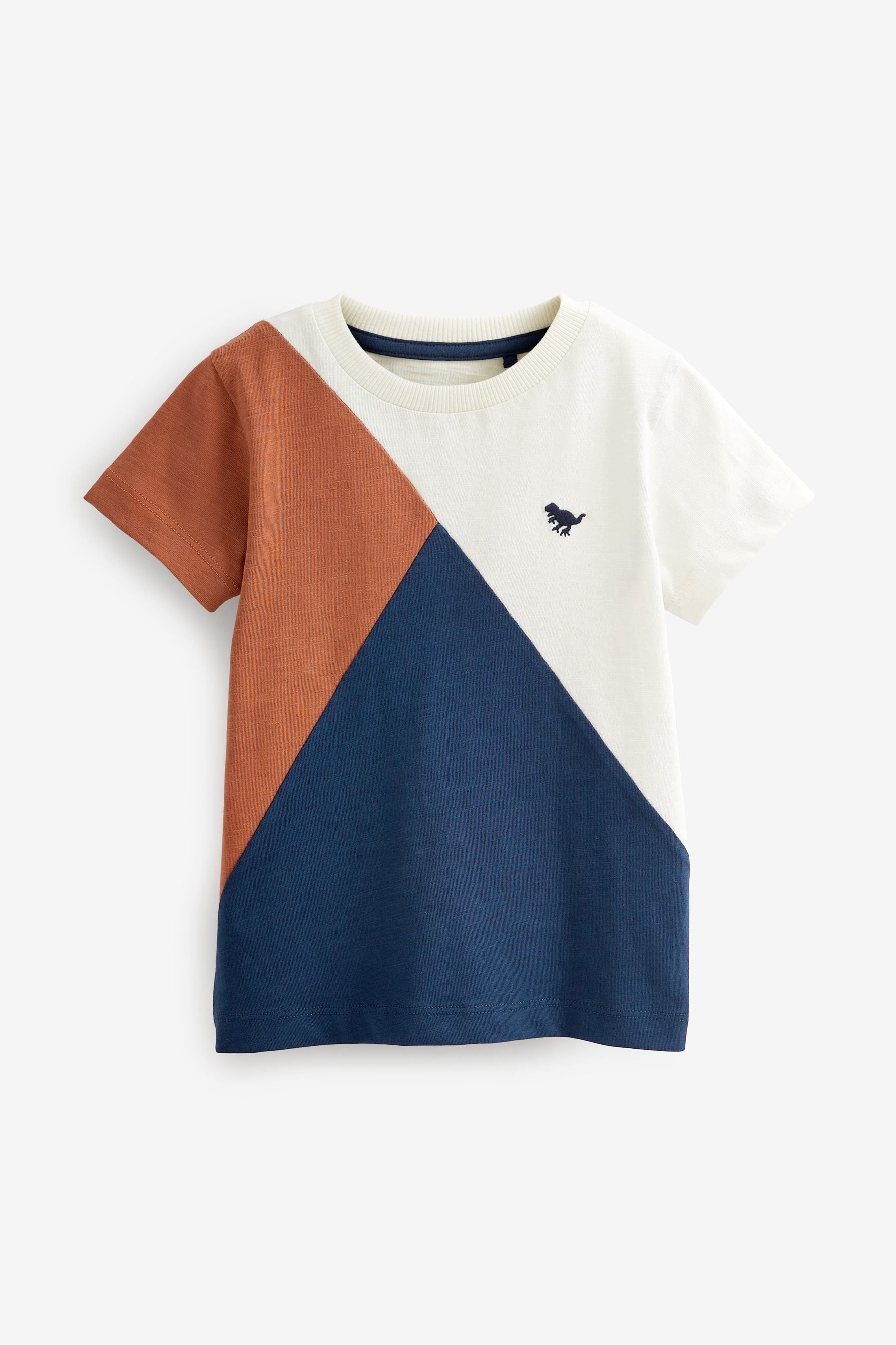 Rust Brown & Navy Short Sleeve Colourblock T-Shirt (3mths-7yrs)