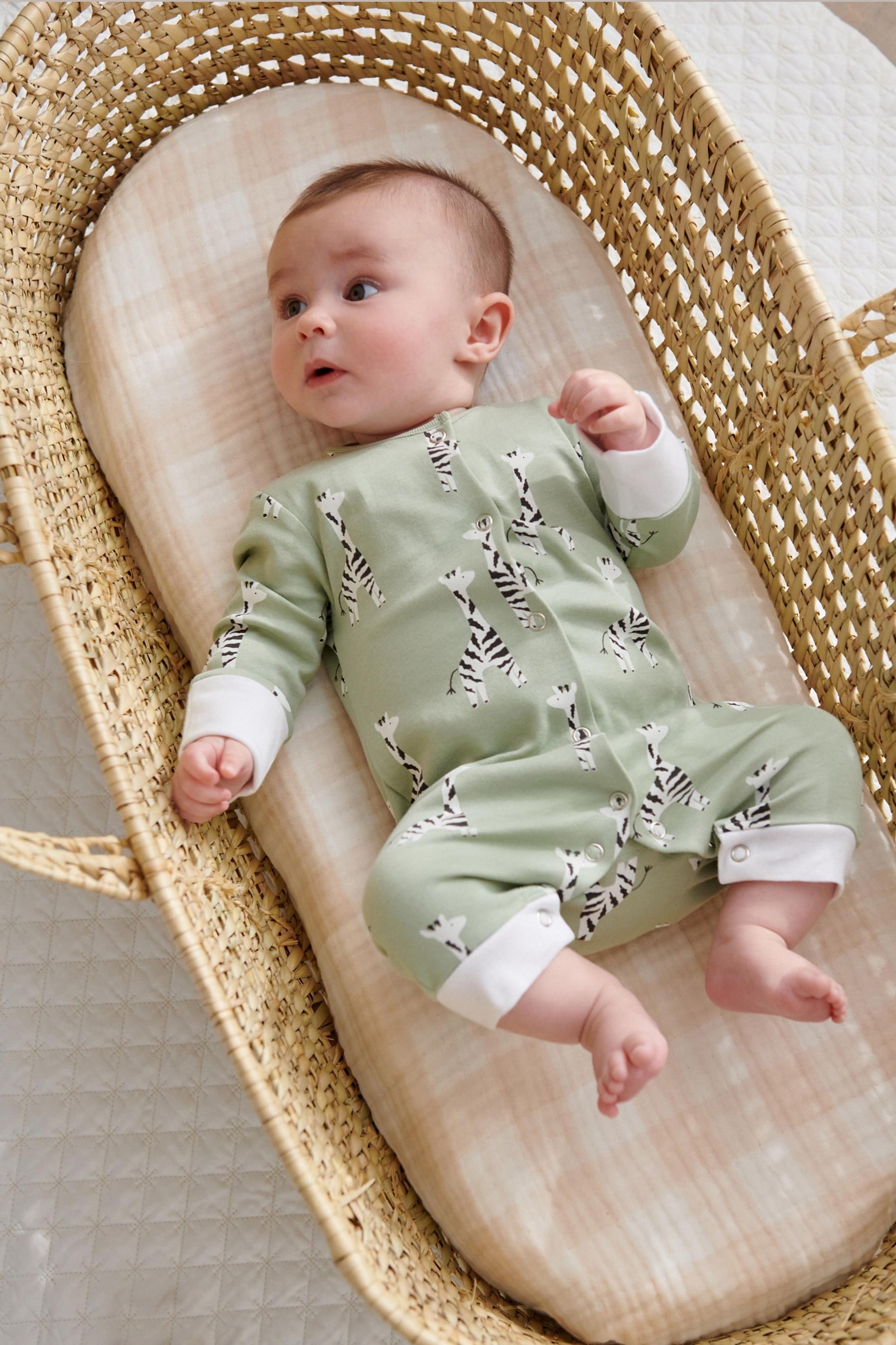 Mint Green/Charcoal Grey Baby 5 Pack Printed Footless Sleepsuits (0mths-3yrs)