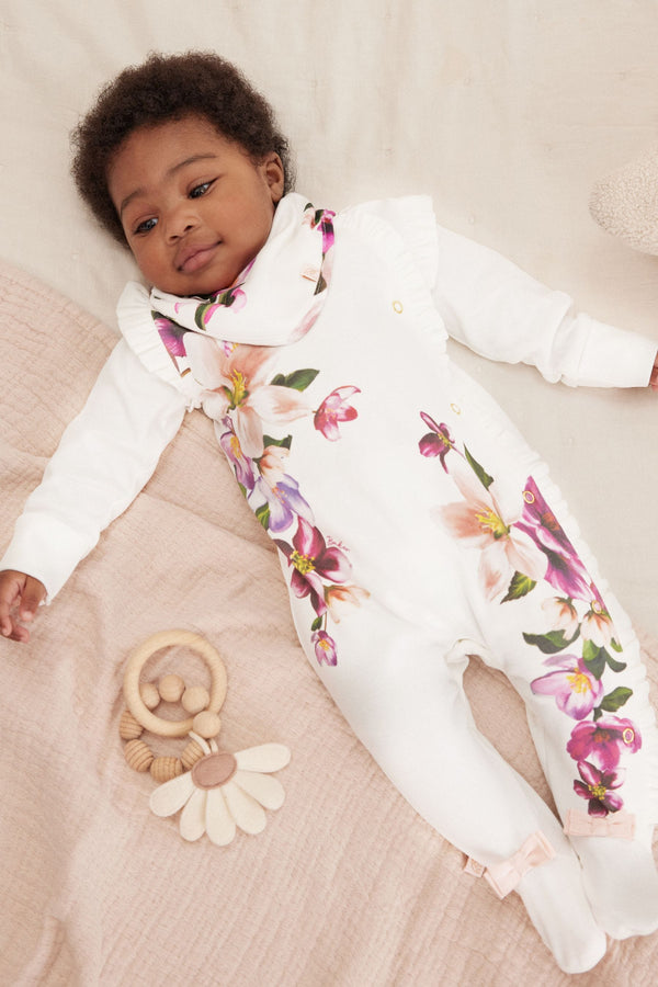 White Baker by Ted Baker Placement White Sleepsuit and Bib Set