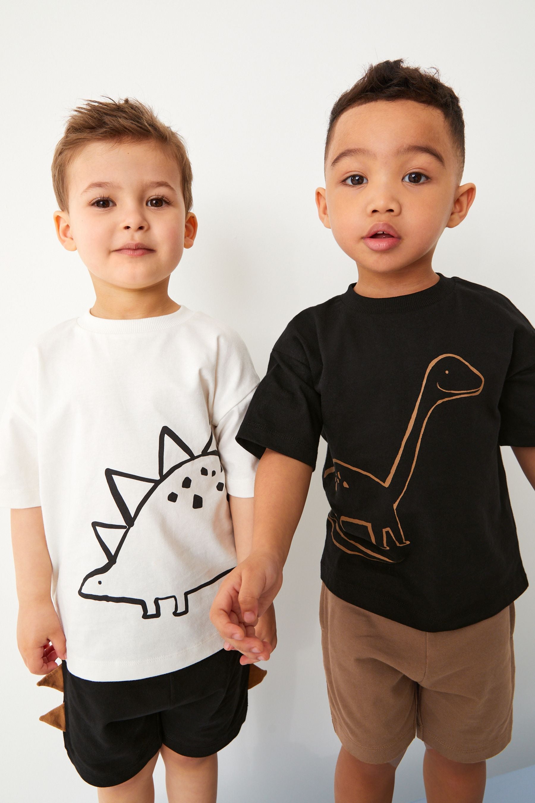 Black/Tan Brown Short Sleeve T-Shirts And Shorts 4 Piece Set (3mths-7yrs)