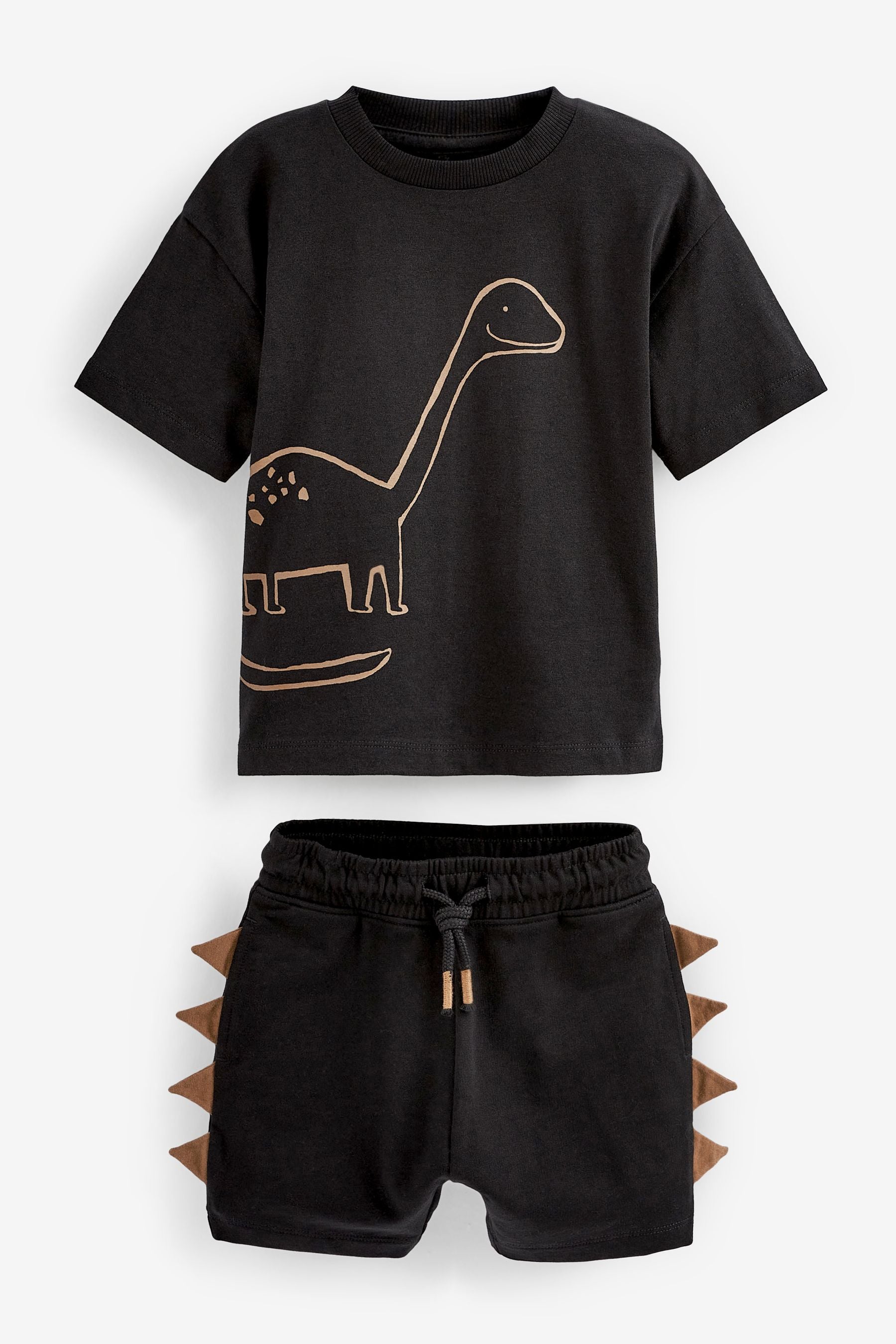 Black/Tan Brown Short Sleeve T-Shirts And Shorts 4 Piece Set (3mths-7yrs)