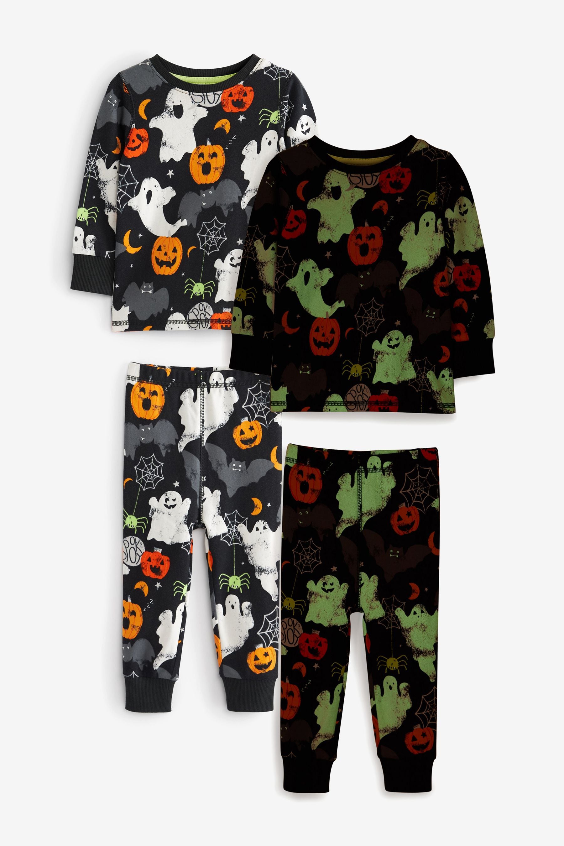 Black Glow In The Dark Kids Halloween 100% Cotton Pyjamas (9mths-10yrs)