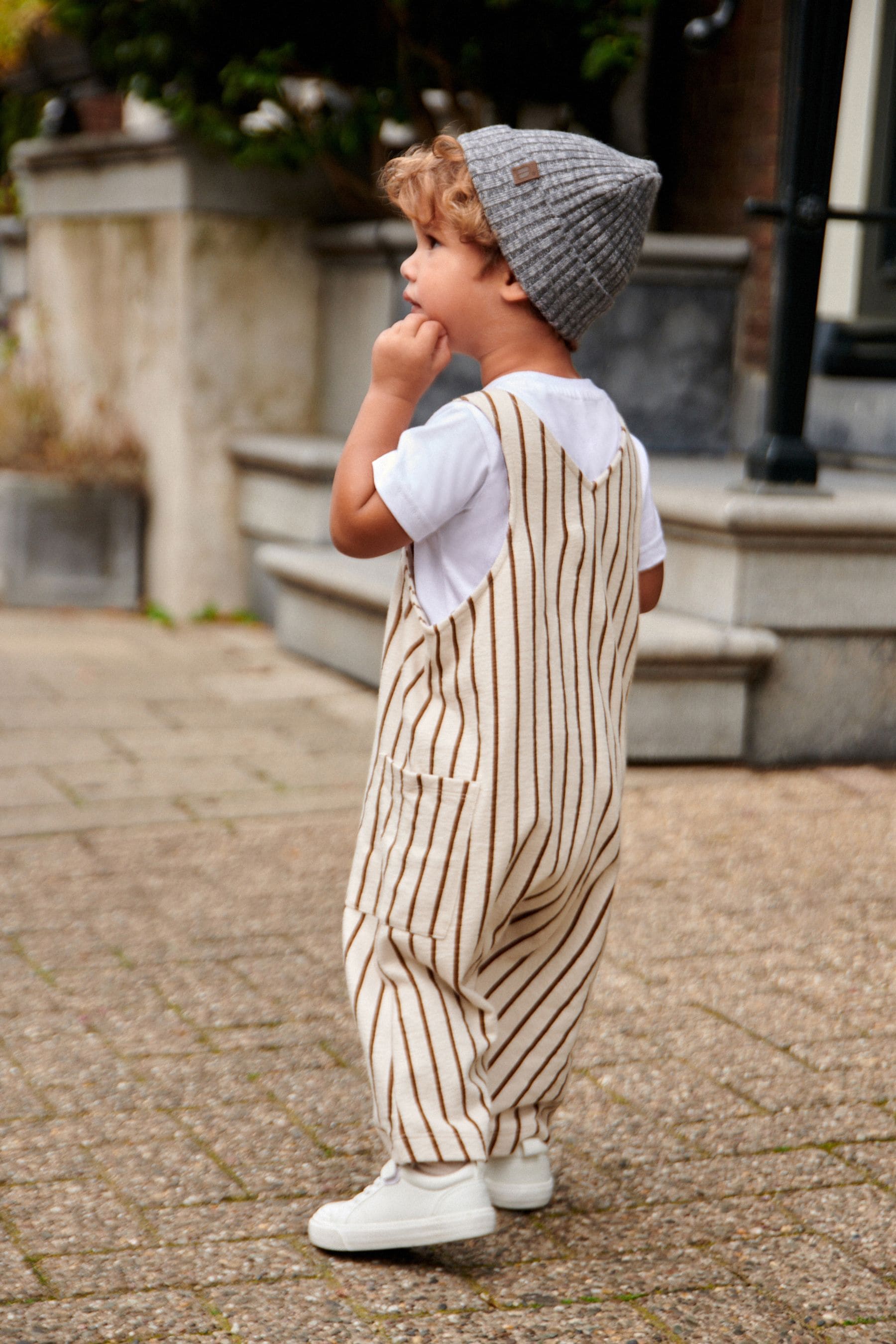 Tan Brown Striped Dungarees Set (3mths-7yrs)