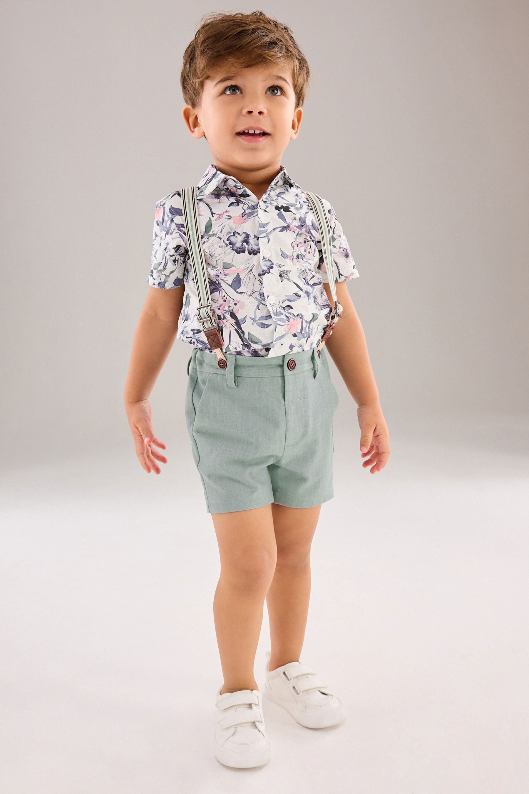 Blue Floral Shirt and Short with Braces (3mths-9yrs)