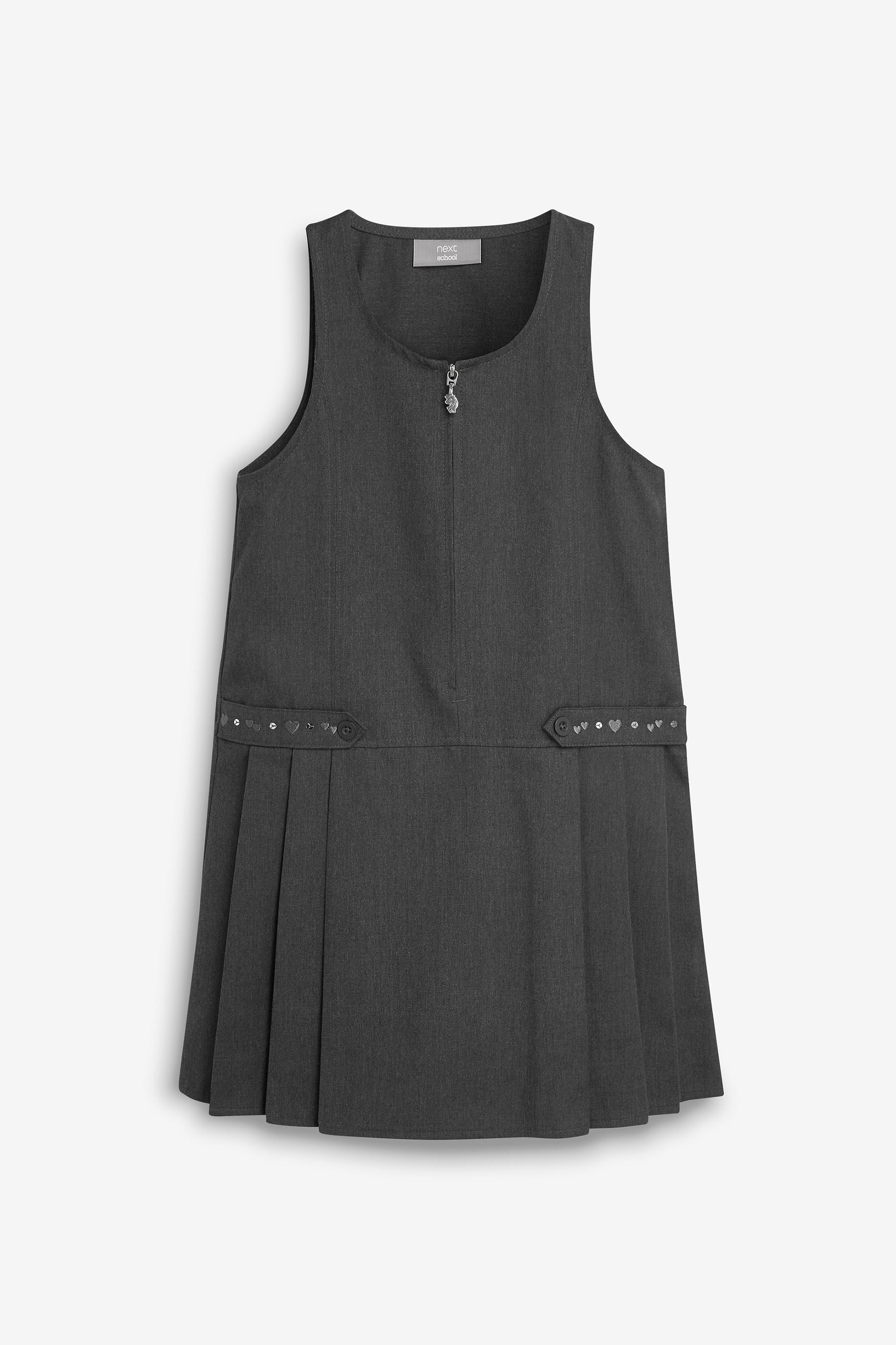 Grey Embroidered Pinafore School Dress (3-14yrs)