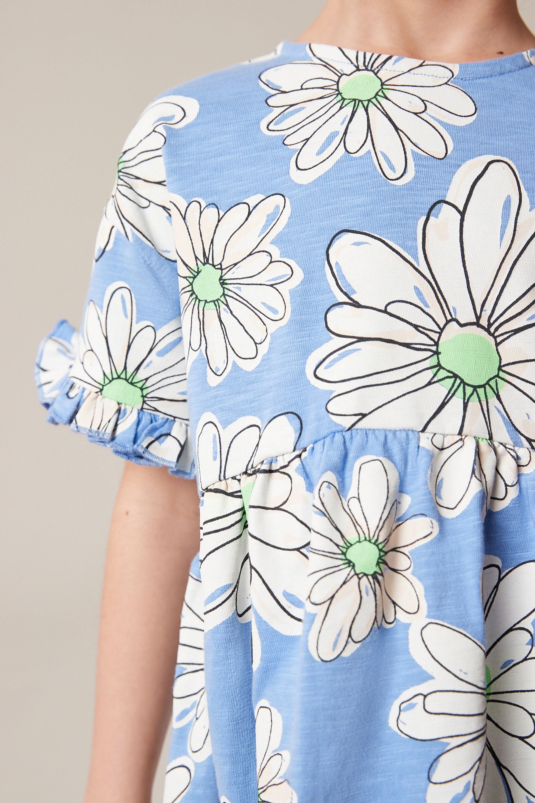 Blue Floral Short Sleeve Cotton Jersey Dress (3-16yrs)