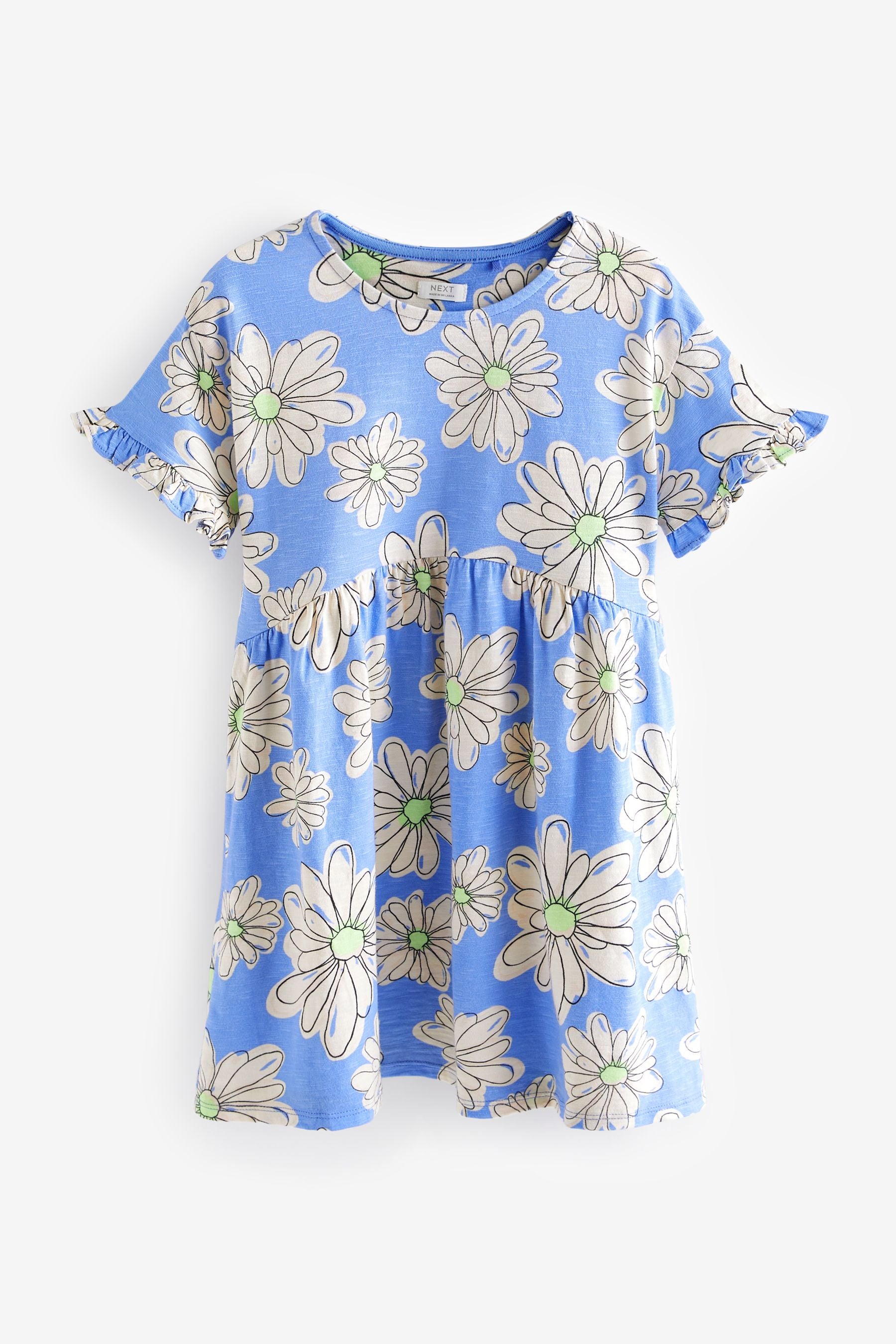 Blue Floral Short Sleeve Cotton Jersey Dress (3-16yrs)