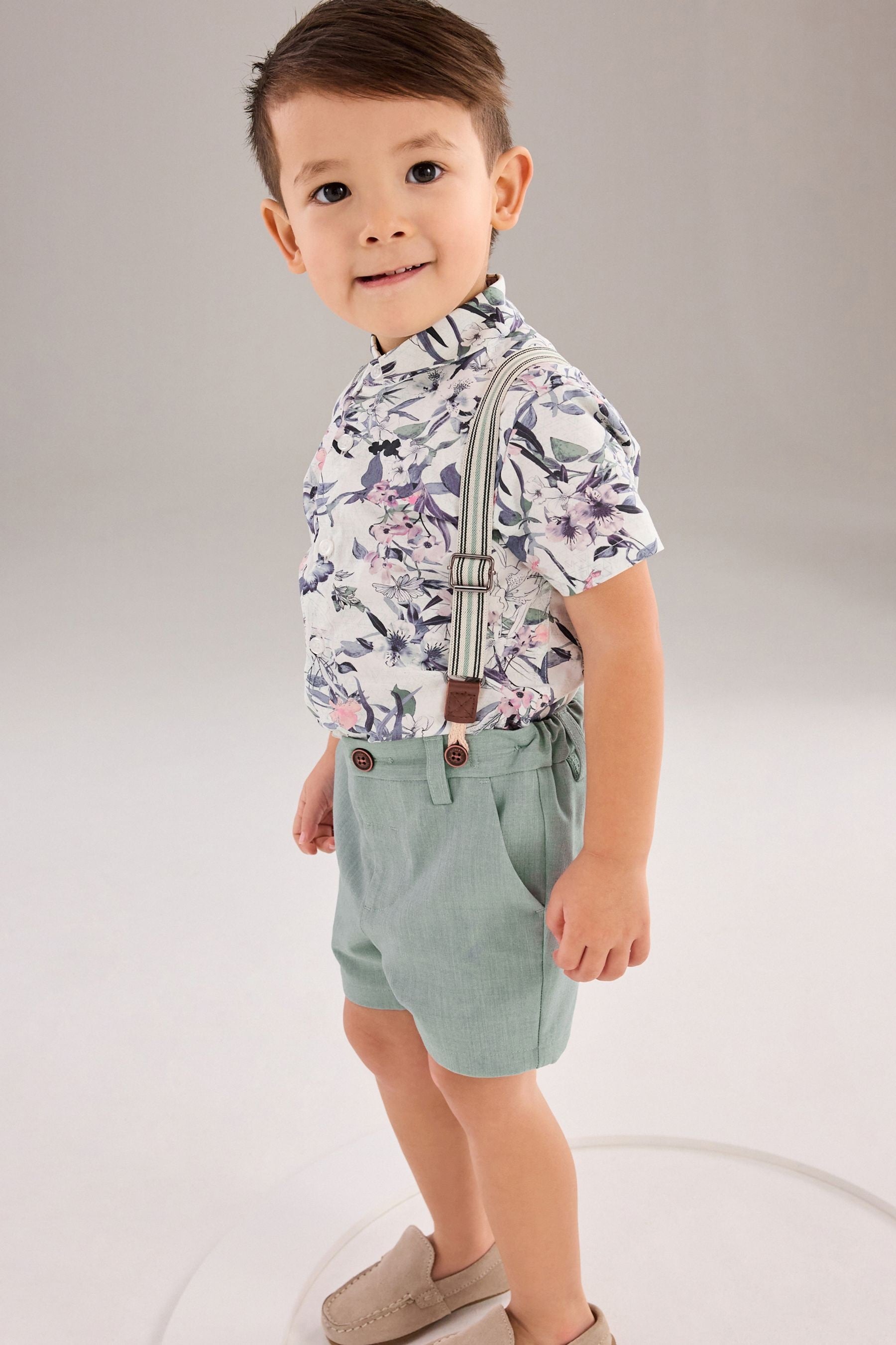 Blue Floral Shirt and Short with Braces (3mths-9yrs)