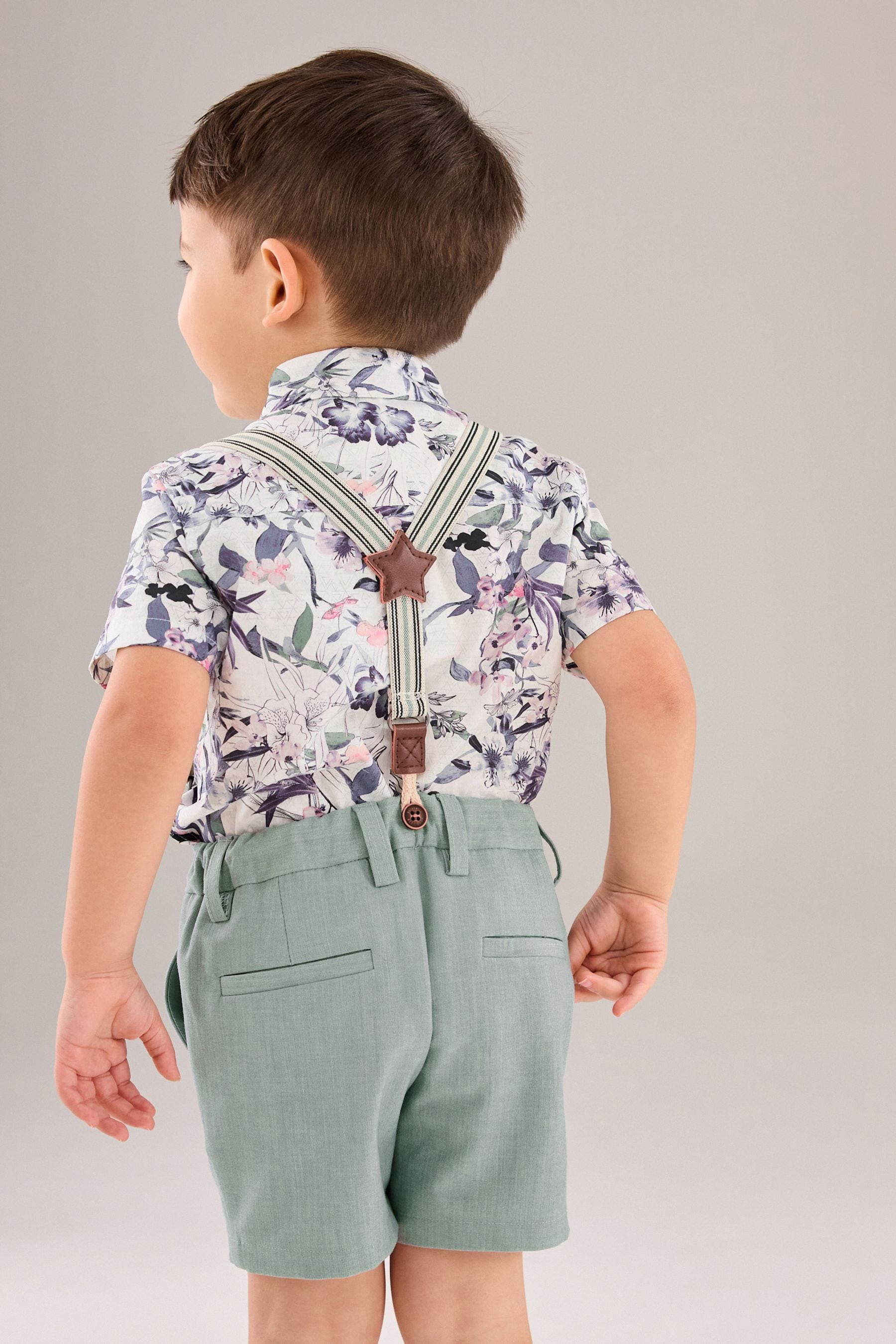 Blue Floral Shirt and Short with Braces (3mths-9yrs)