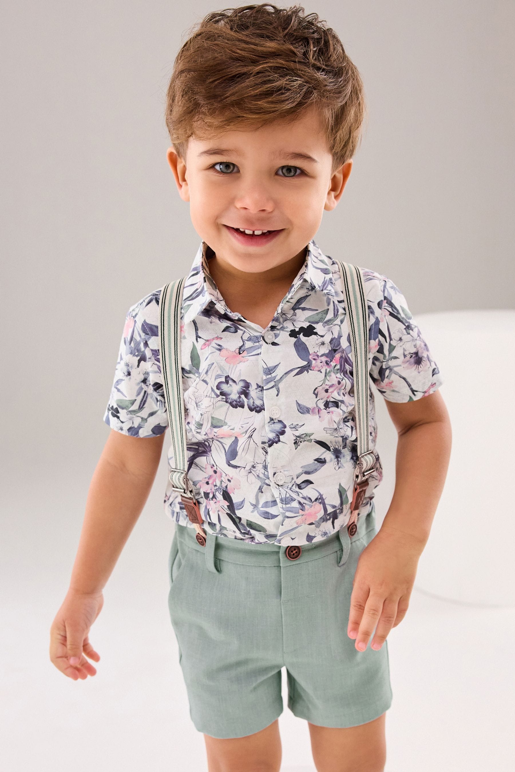 Blue Floral Shirt and Short with Braces (3mths-9yrs)