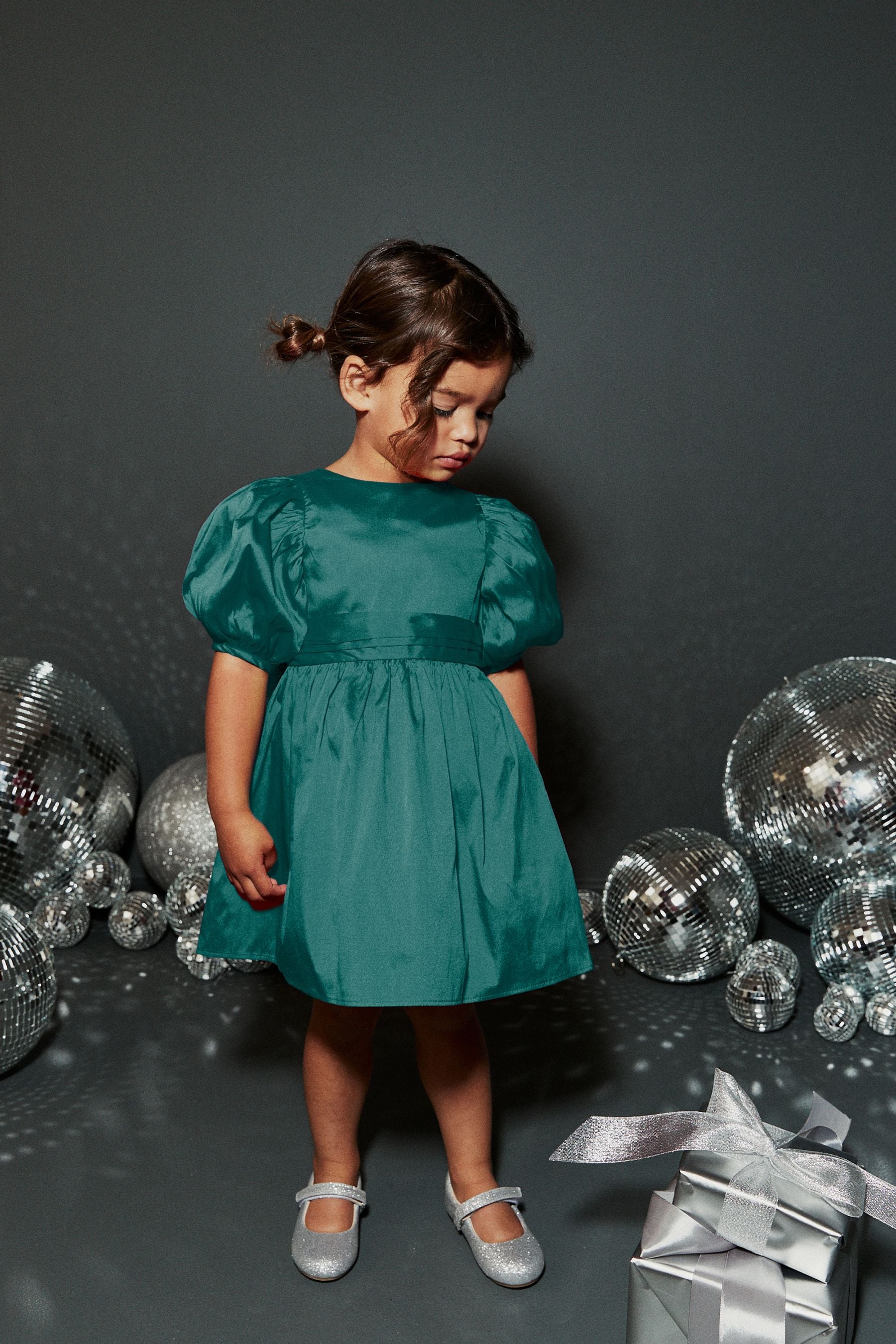 Teal Green Taffeta Flower Girl Bow Dress (3mths-8yrs)