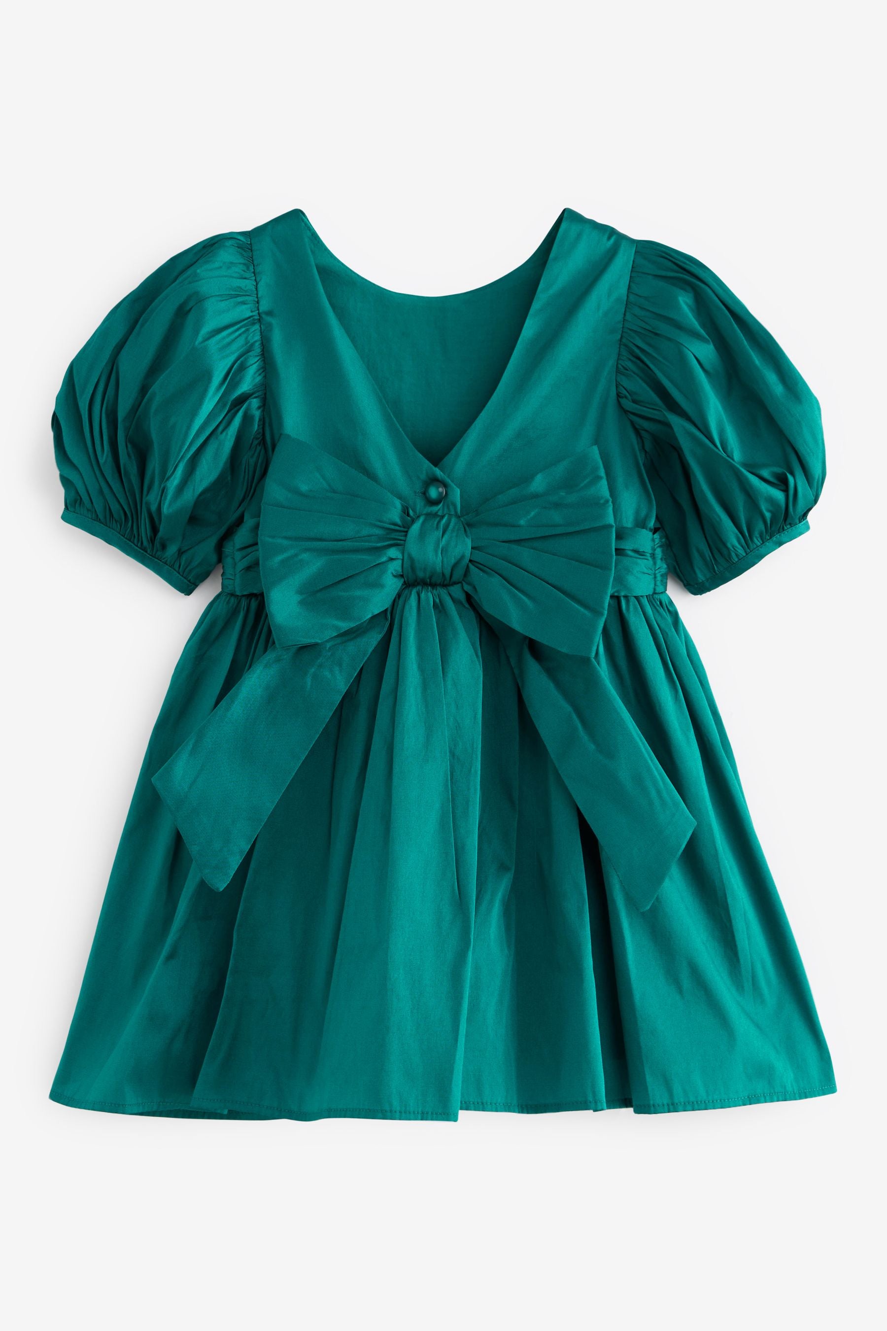 Teal Green Taffeta Flower Girl Bow Dress (3mths-8yrs)