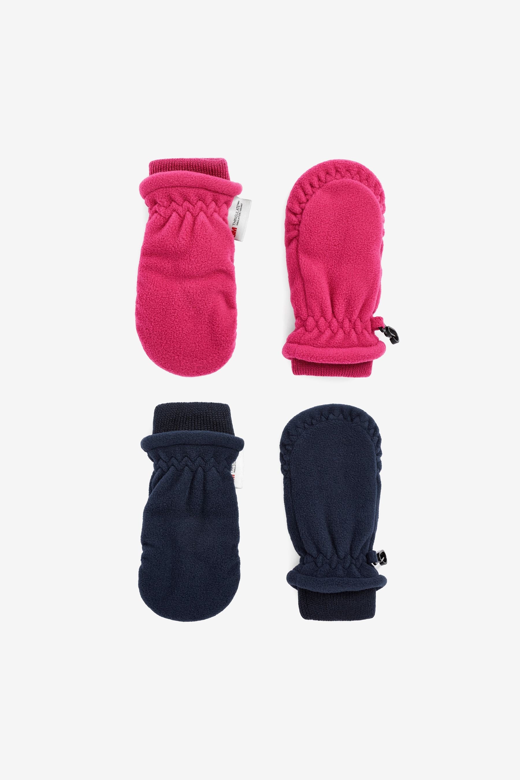 Pink/Navy Thermal Fleece Mitts 2 Pack (3mths-6yrs)