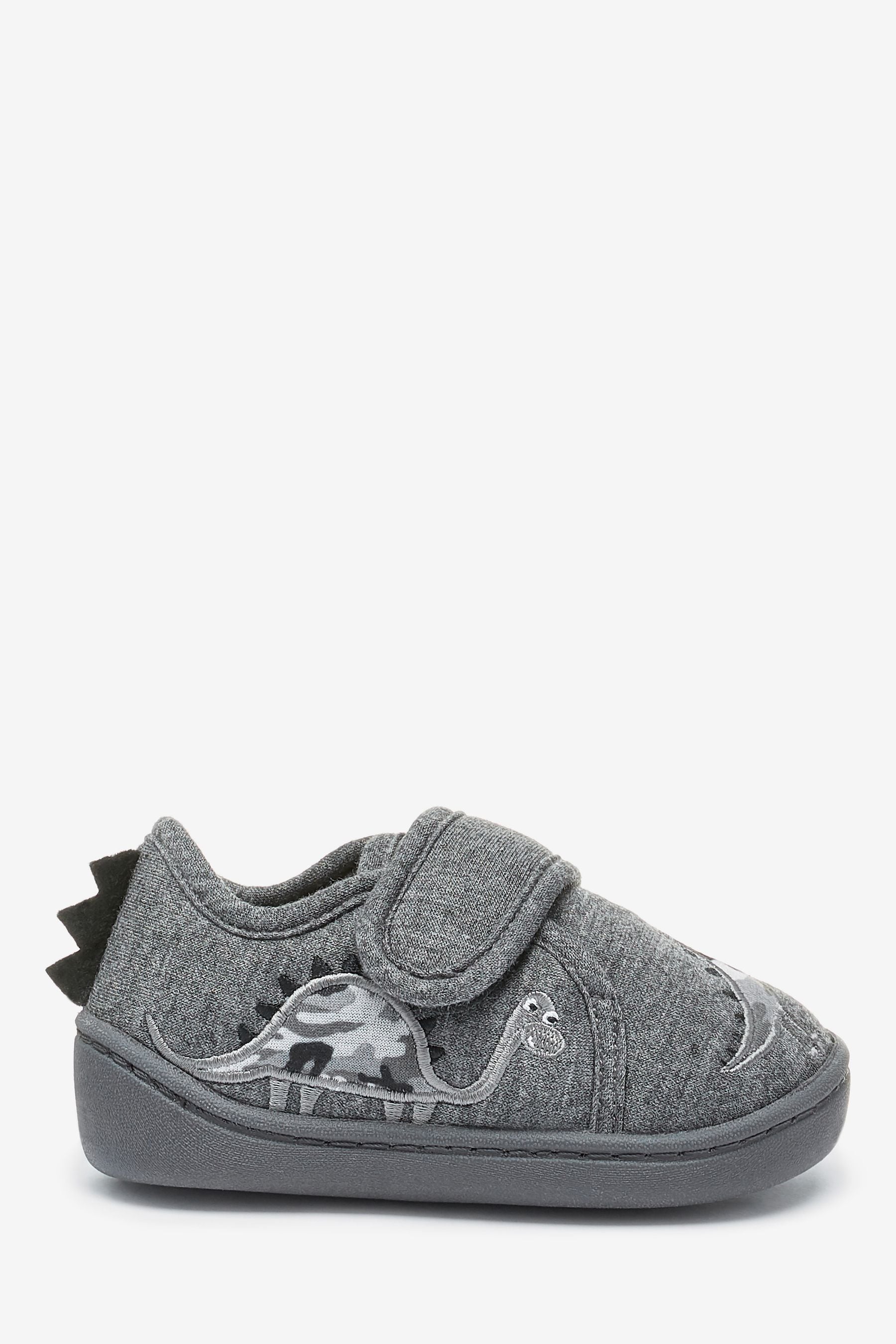 Grey Dinosaur Touch Fastening Cupsole Slippers