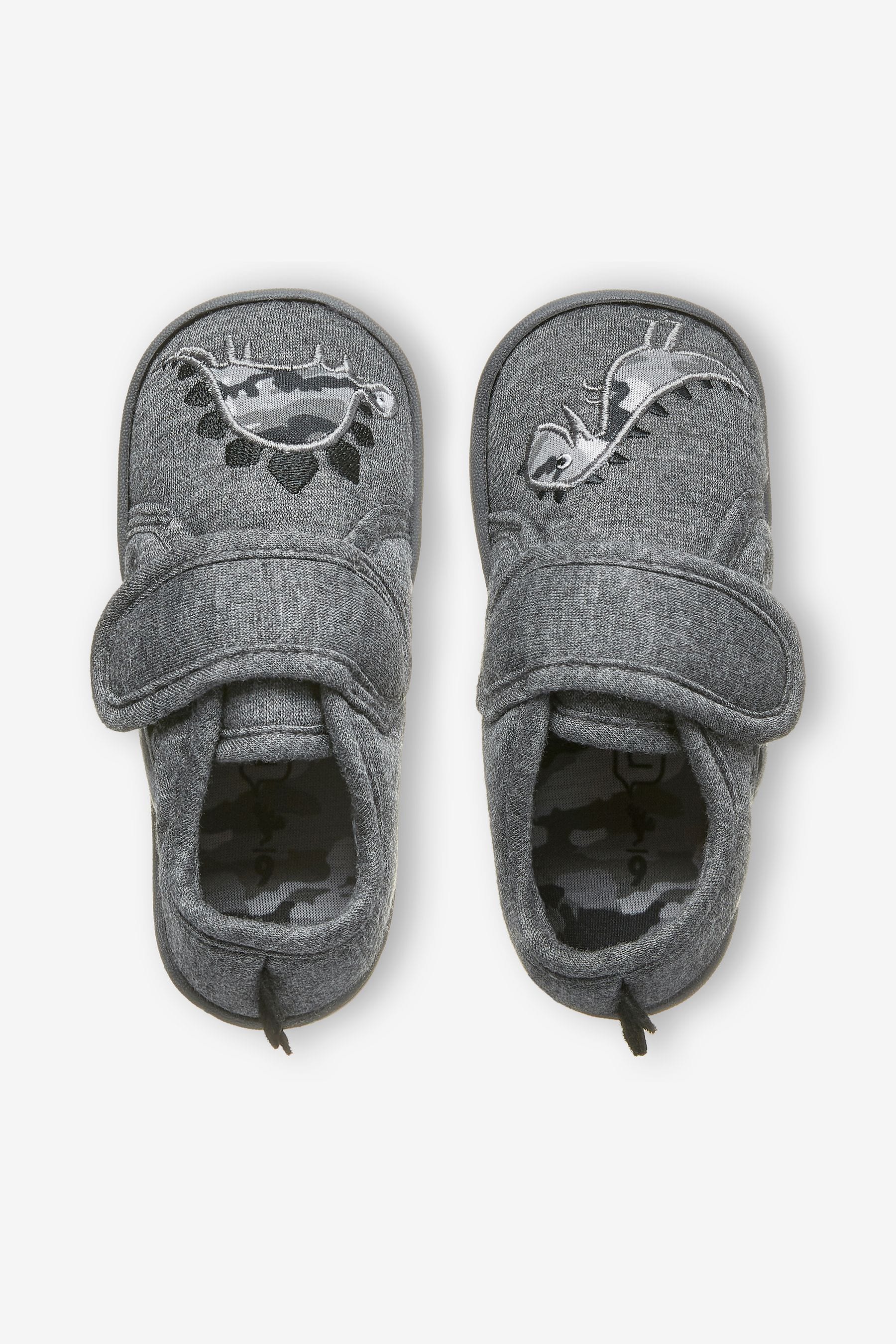 Grey Dinosaur Touch Fastening Cupsole Slippers