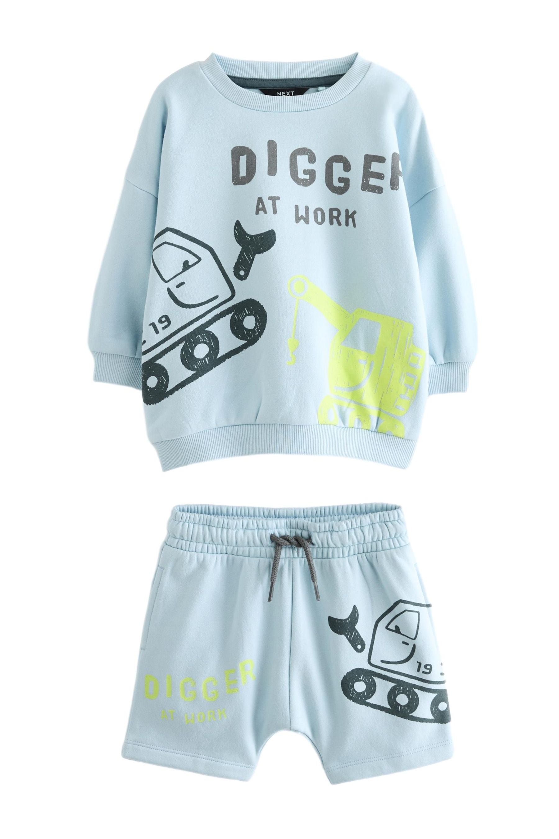 Light Blue Digger Jersey Crew Neck Sweatshirt and Short Set (3mths-7yrs)