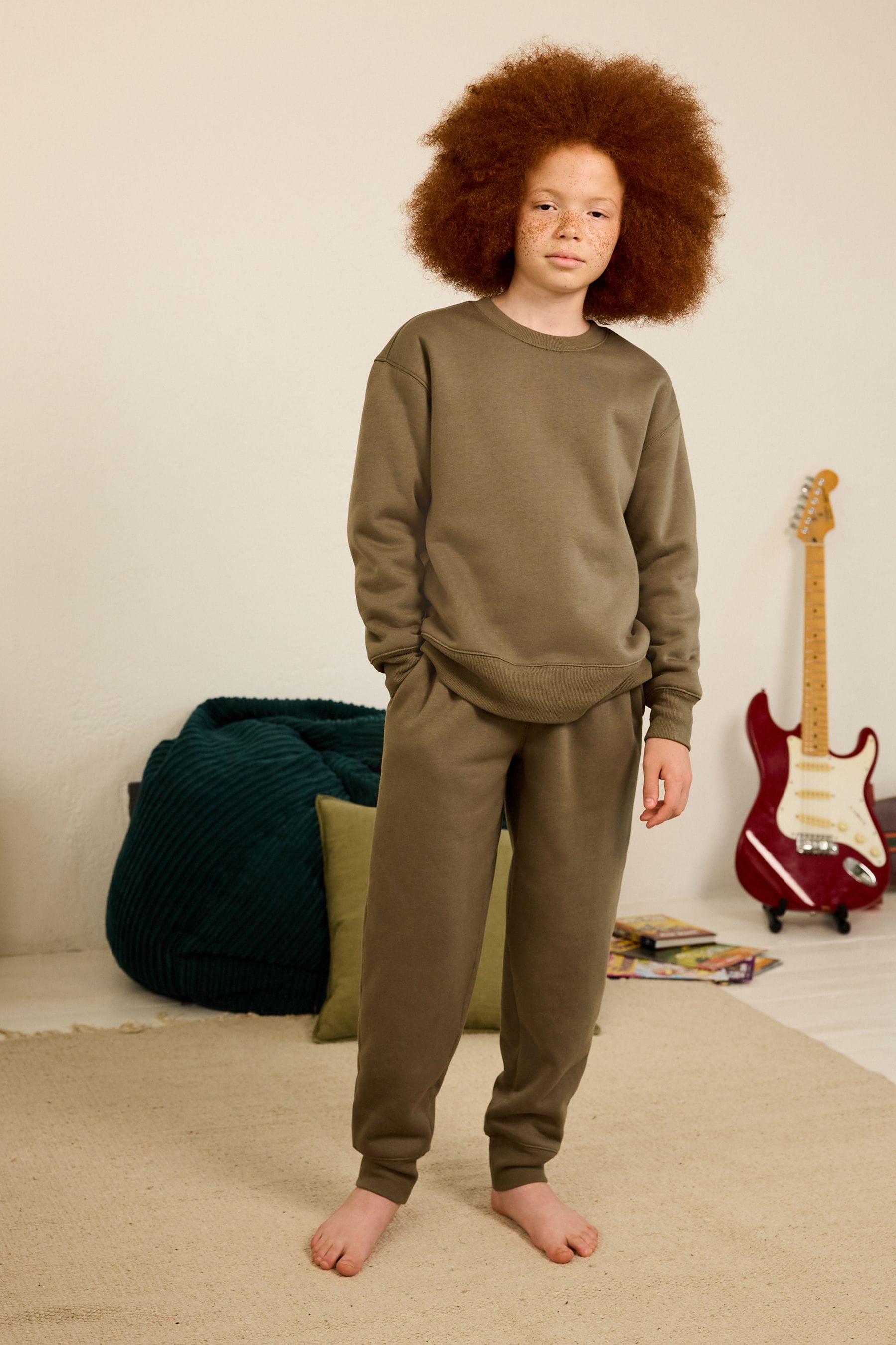 Khaki Green Cosy Fleece Borg Lined Lounge Set (3-16yrs) (3-16yrs)