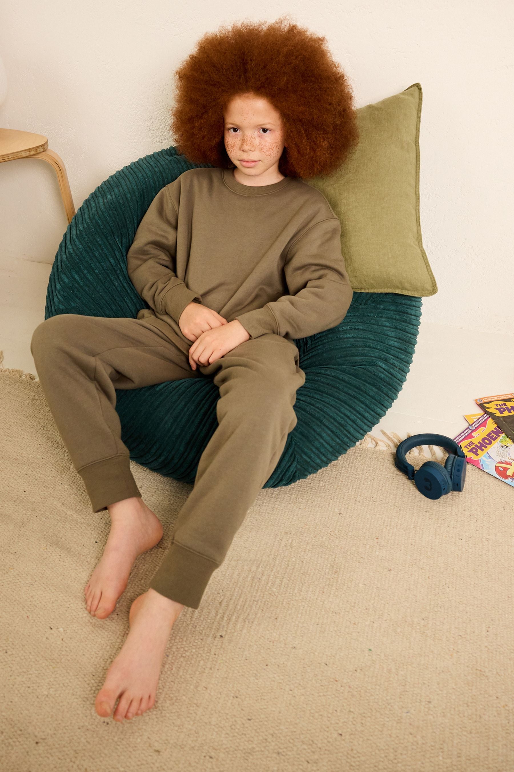 Khaki Green Cosy Fleece Borg Lined Lounge Set (3-16yrs) (3-16yrs)