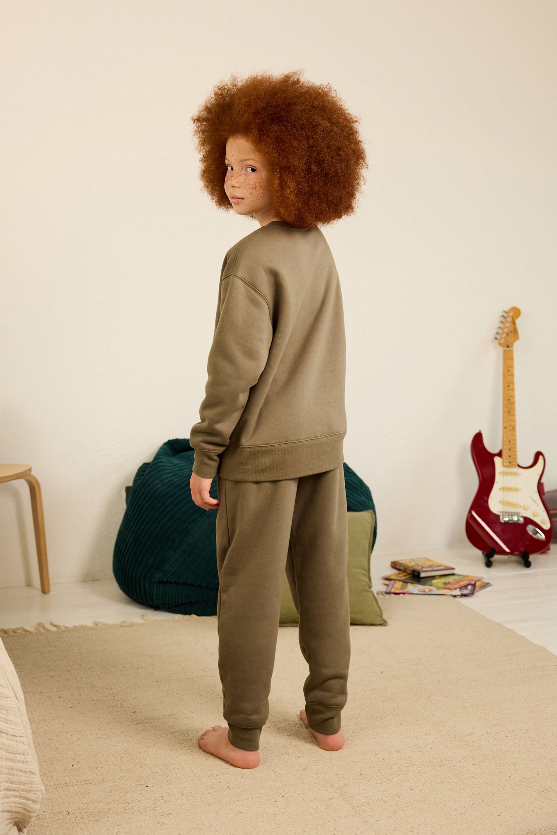 Khaki Green Cosy Fleece Borg Lined Lounge Set (3-16yrs) (3-16yrs)