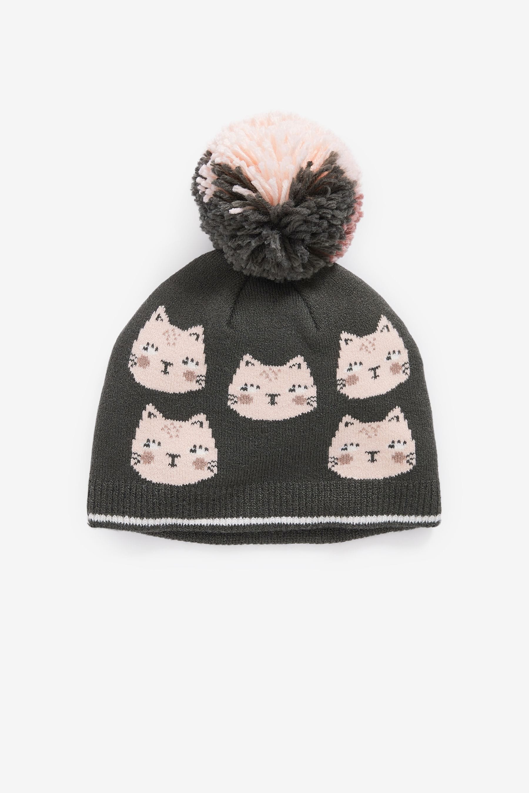 Pink Cat Pom Beanie Hat (3mths-6yrs)