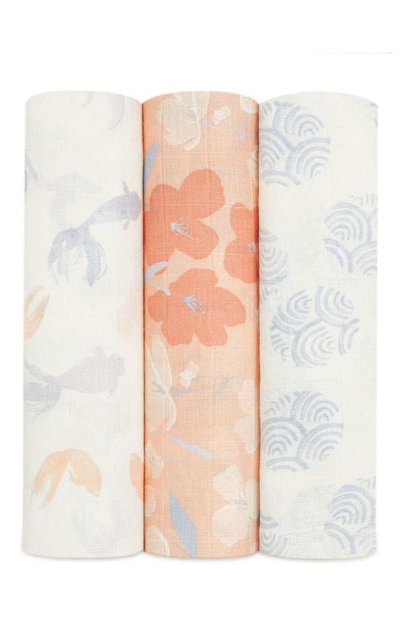 Pink aden + anais Large Silky Soft Muslin Blankets 3 Pack Koi Pond