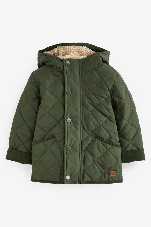 Khaki Green Quilted Teddy Borg Fleece Lined Jacket (3mths-7yrs)