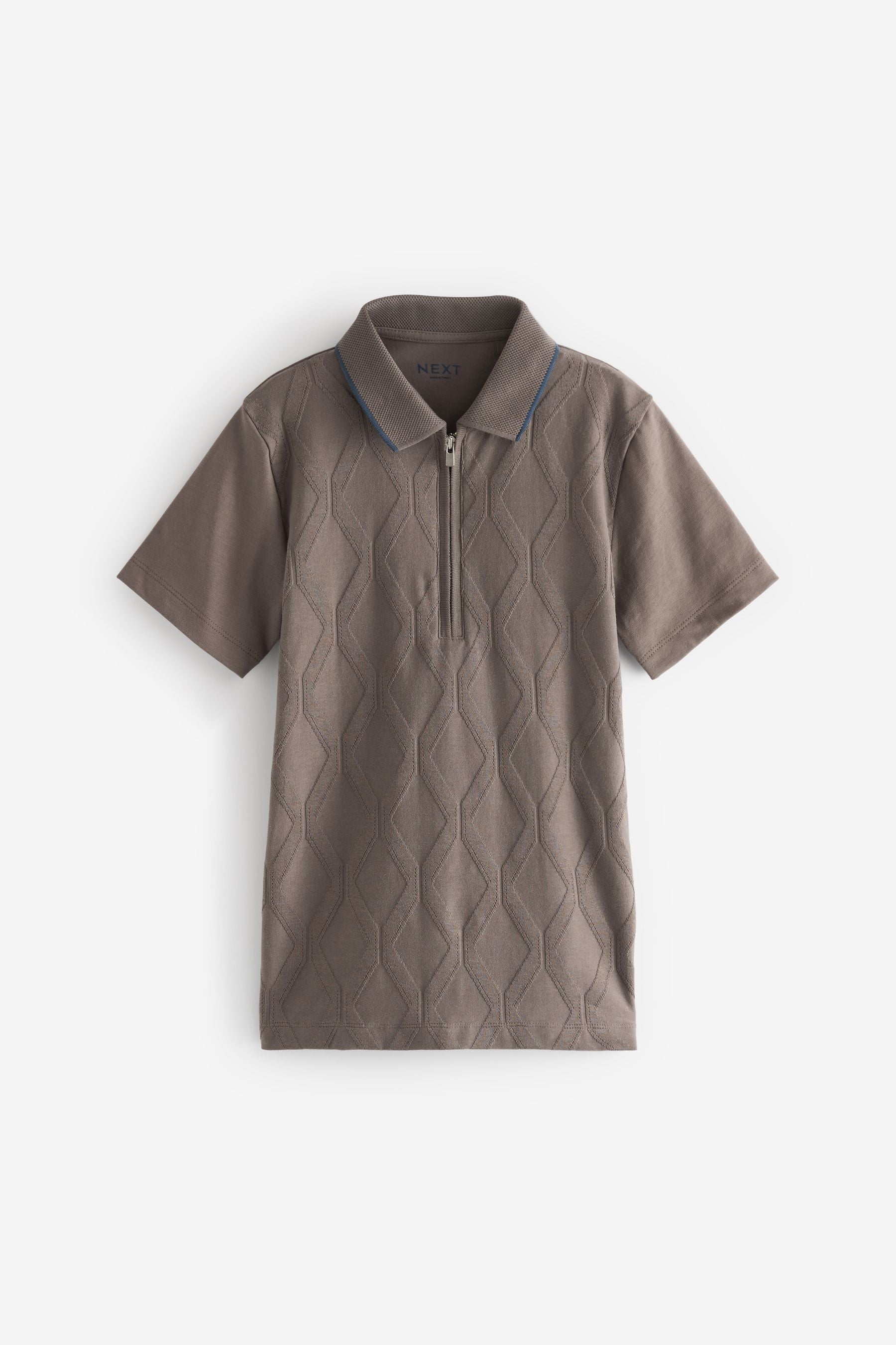 Mink Brown Textured Short Sleeve Polo Shirt (3-16yrs)