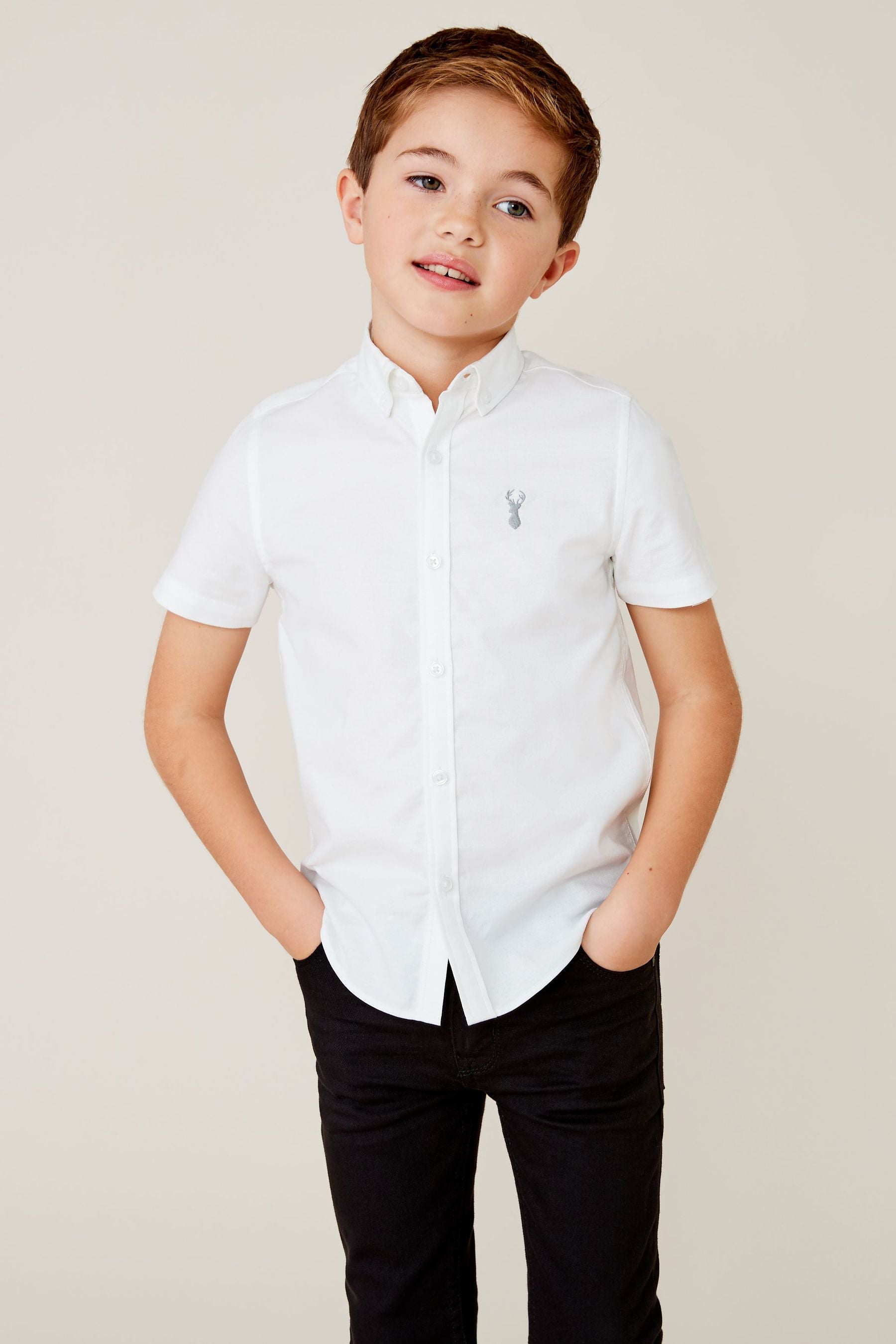 White Short Sleeve Cotton Rich Oxford Shirt (3-16yrs)