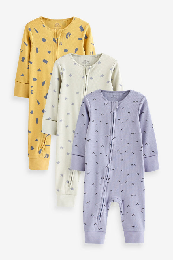 Blue/Yellow Baby Footless Sleepsuits 3 Pack (0mths-3yrs)