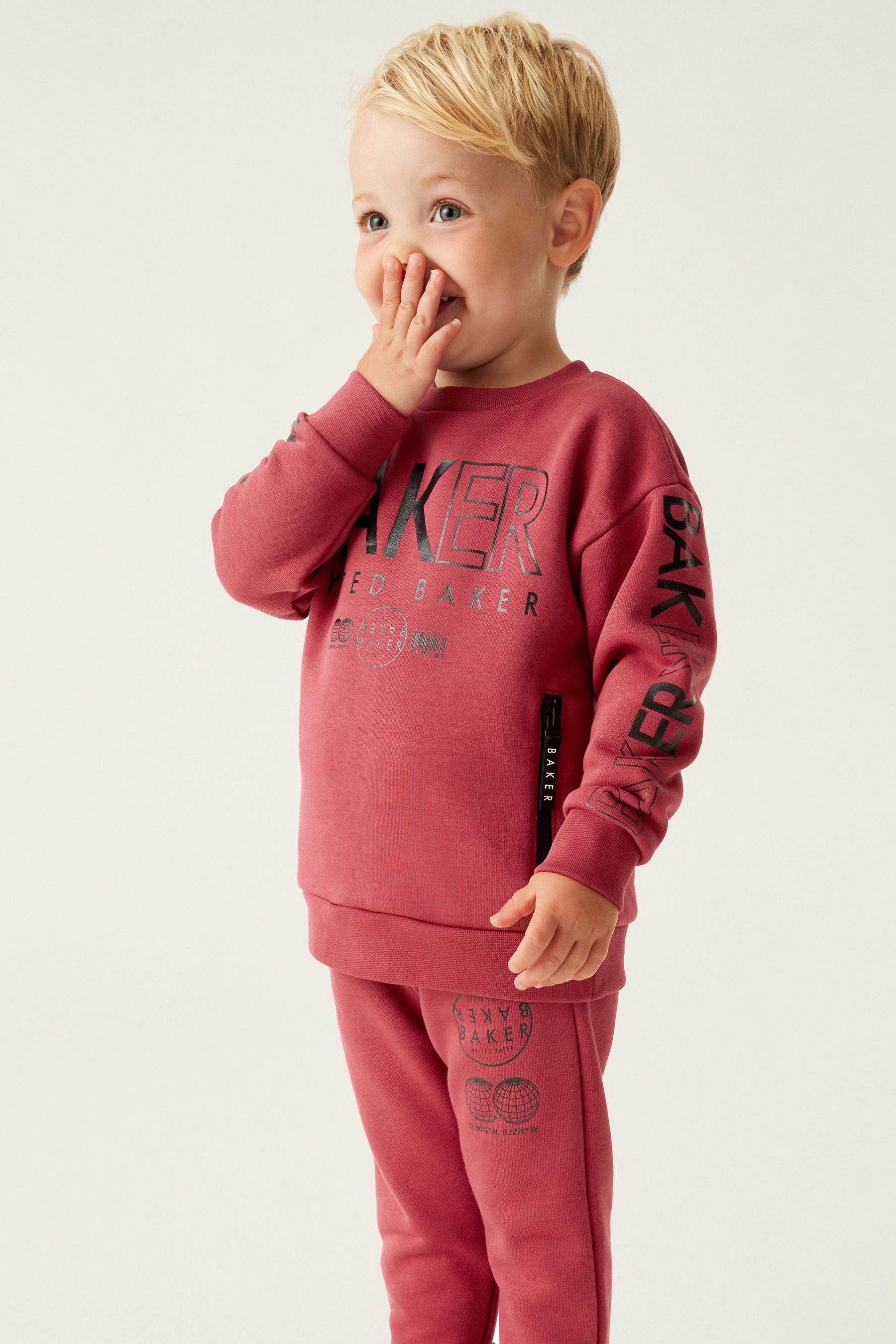 Burgundy Red Baker by Ted Baker (0-6yrs) Letter Sweater and Jogger Set