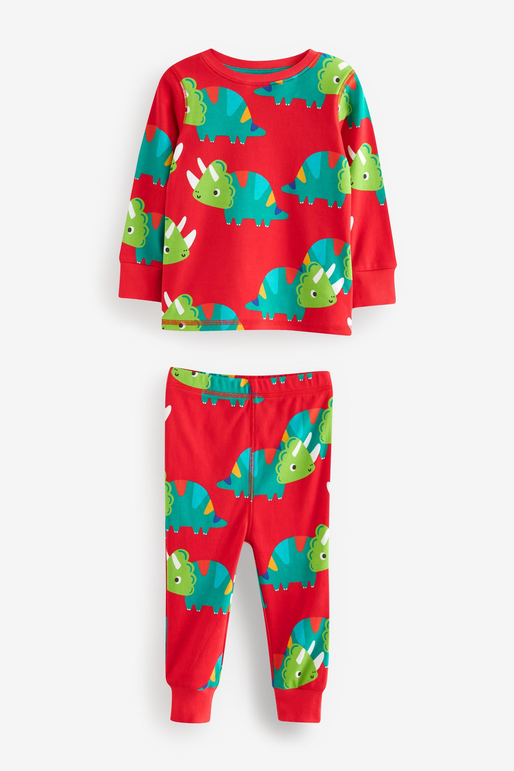 Red/Blue/Green Dinosaur Long Sleeve 3 Pack Pyjamas Set (9mths-8yrs)