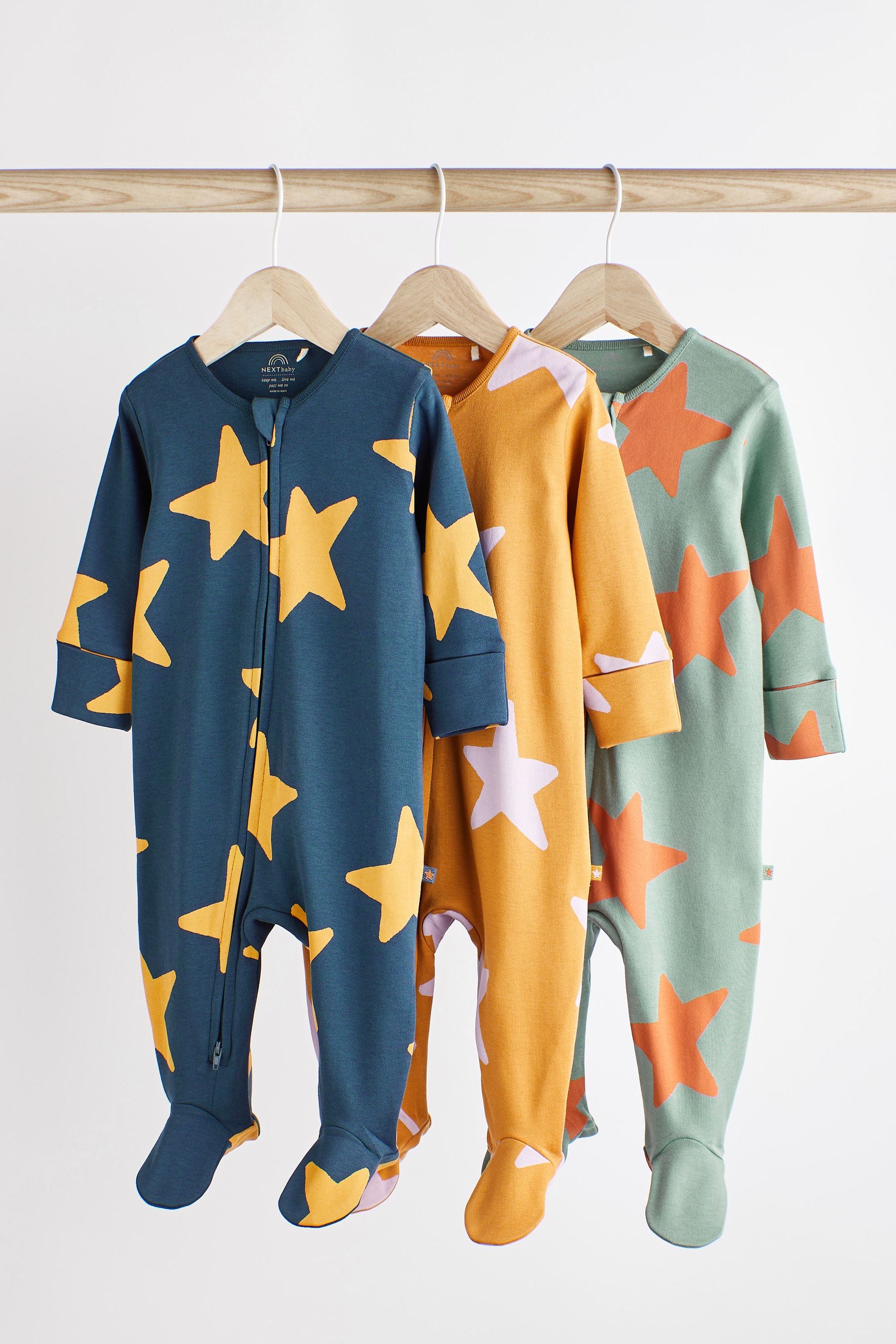 Blue Baby Zip Sleepsuits 3 Pack (0mths-2yrs)