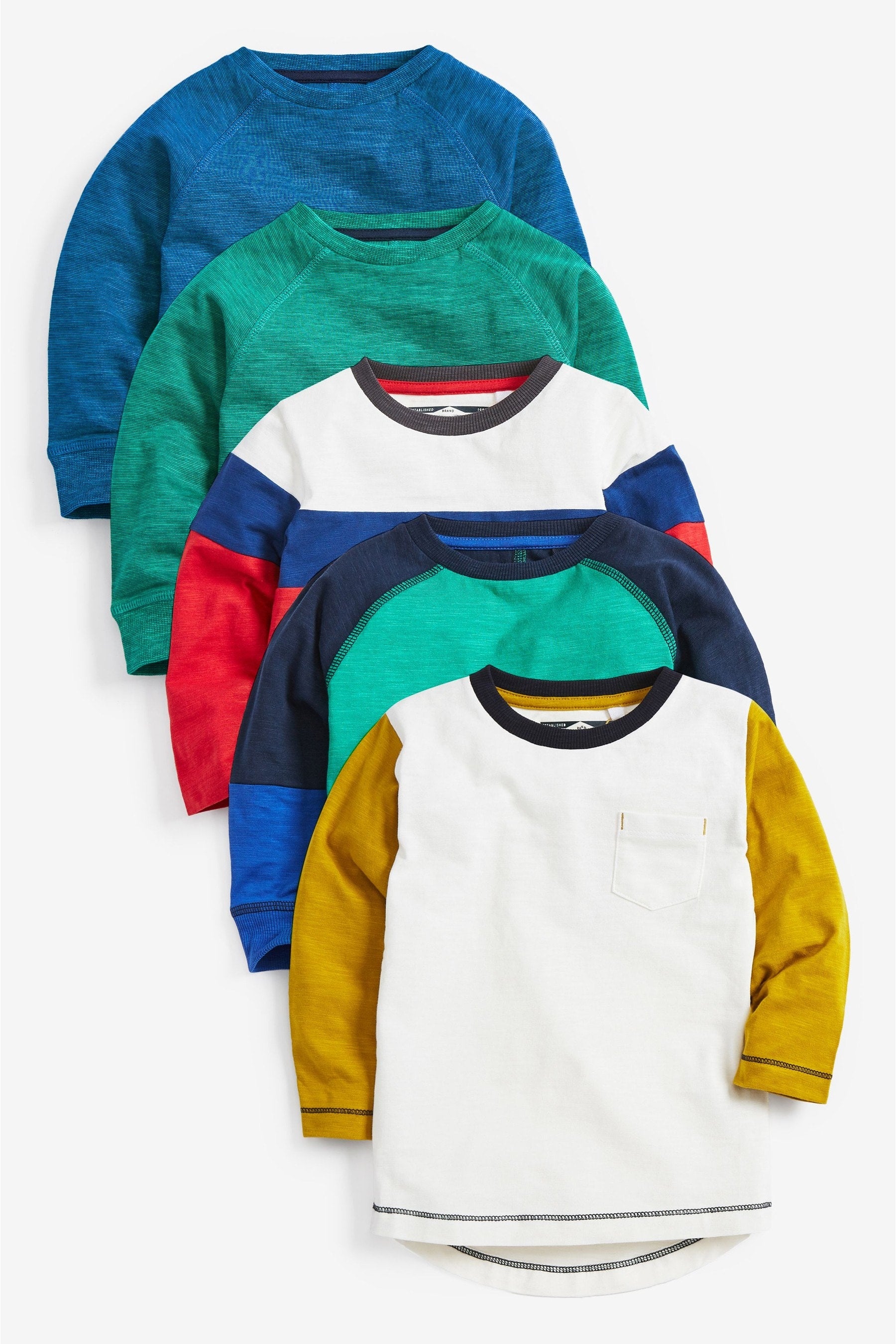 Multi 5 Pack Colourblock Long Sleeve T-Shirts (3mths-7yrs)