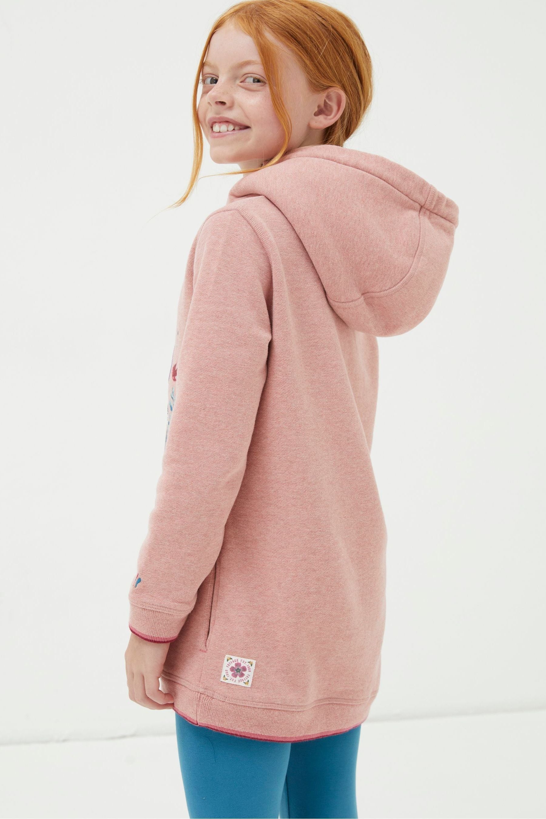 Pink FatFace Fox Longline Hoodie