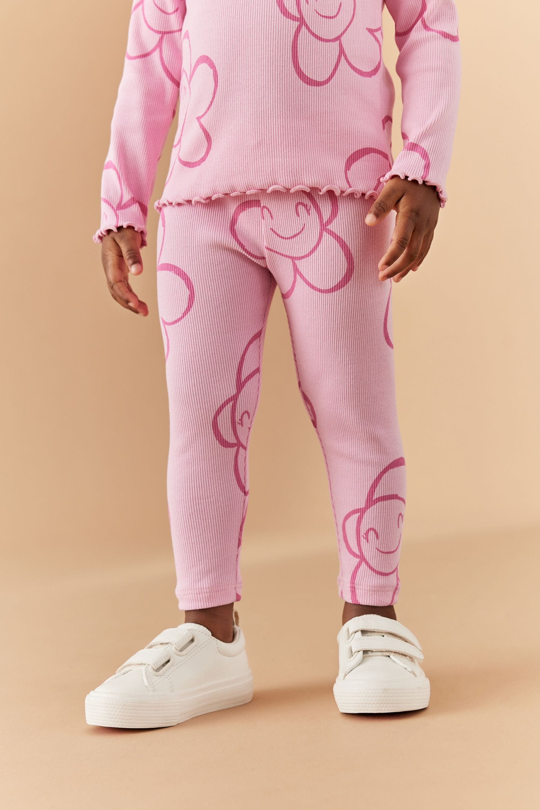 Pink Smile Flower Rib Jersey Leggings (3mths-7yrs)