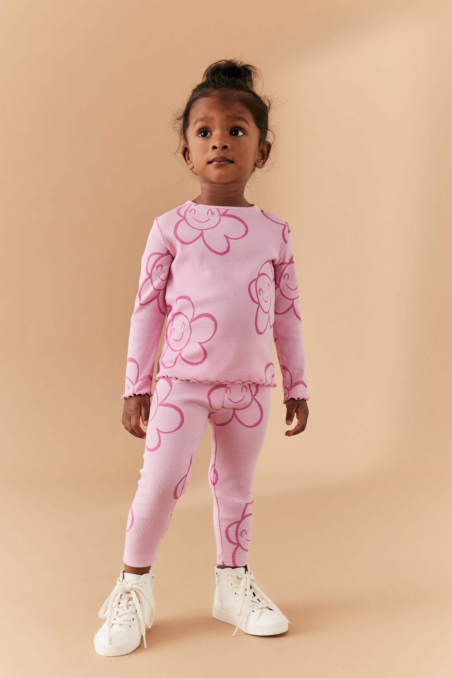 Pink Smile Flower Rib Jersey Leggings (3mths-7yrs)