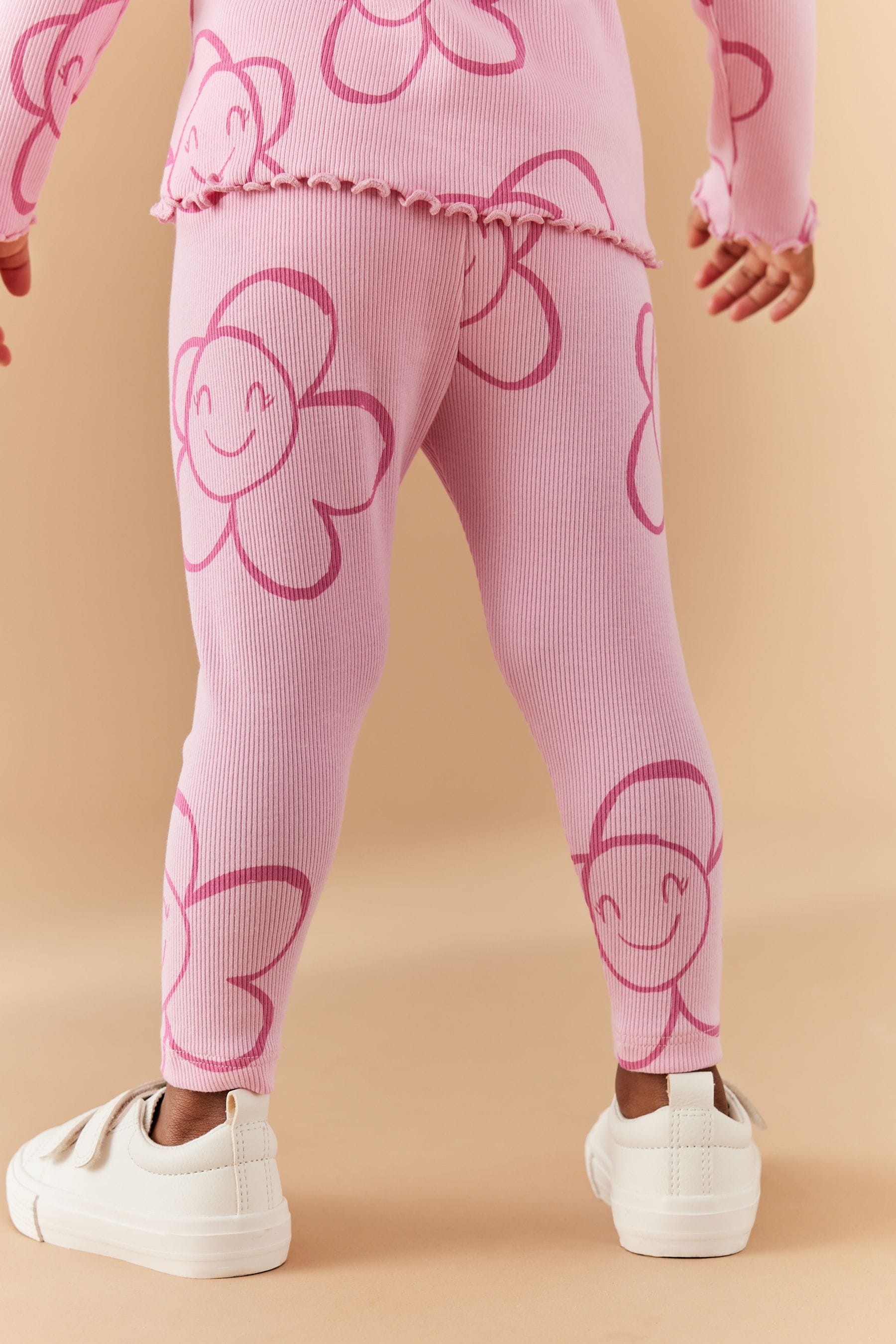 Pink Smile Flower Rib Jersey Leggings (3mths-7yrs)