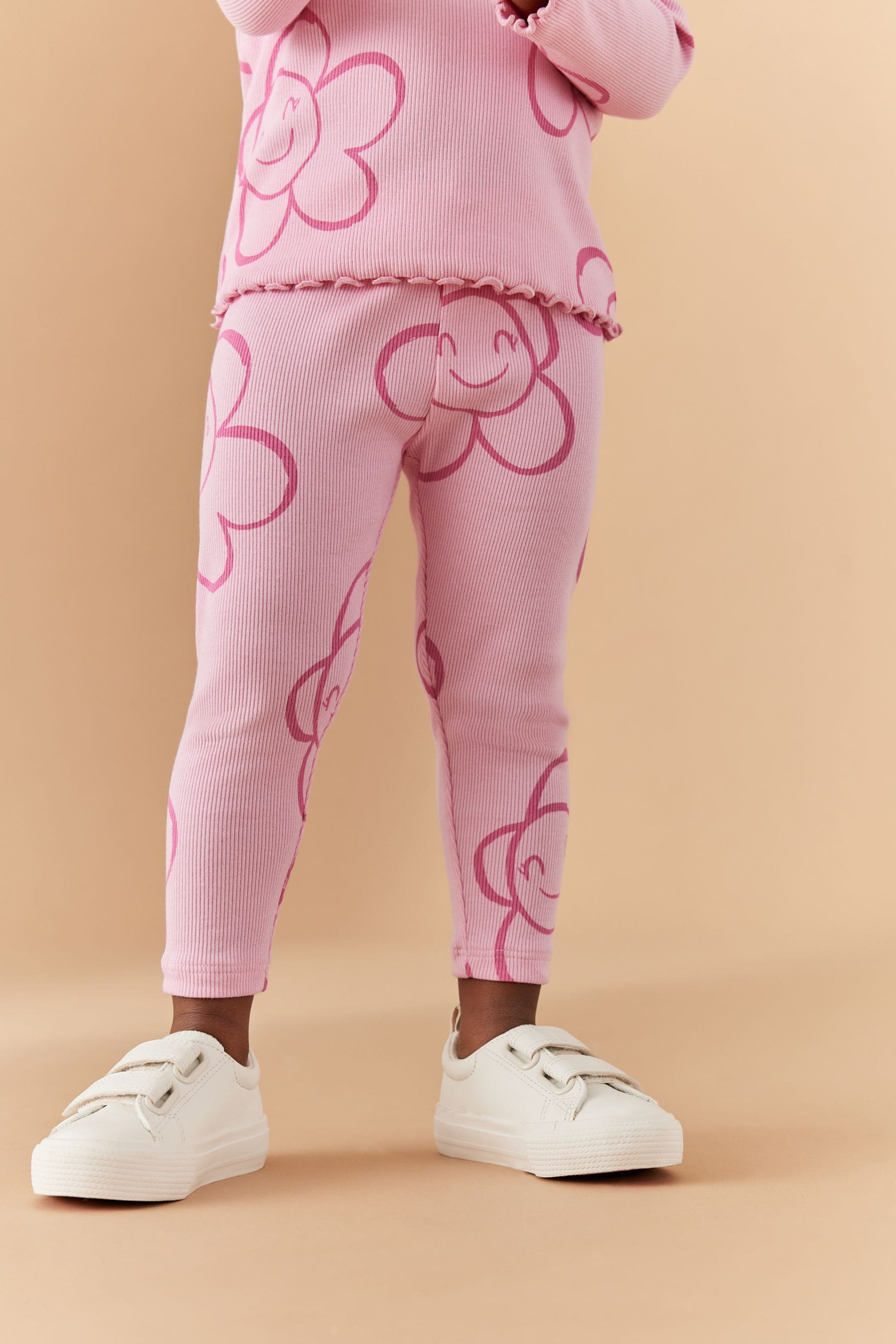 Pink Smile Flower Rib Jersey Leggings (3mths-7yrs)