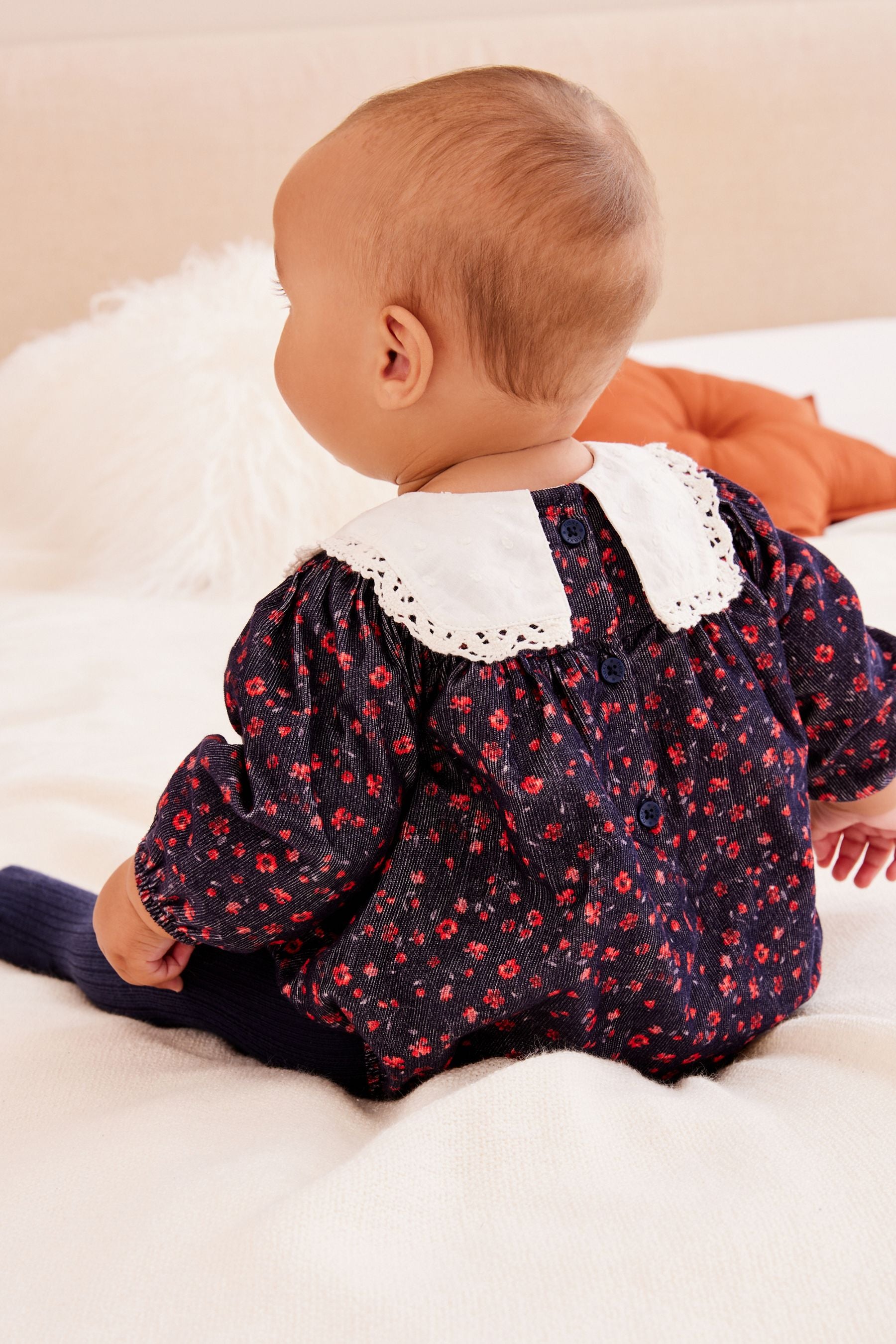 Navy Embroided Flower Baby Woven Bloomer Romper with Tight Set (0mths-3yrs)