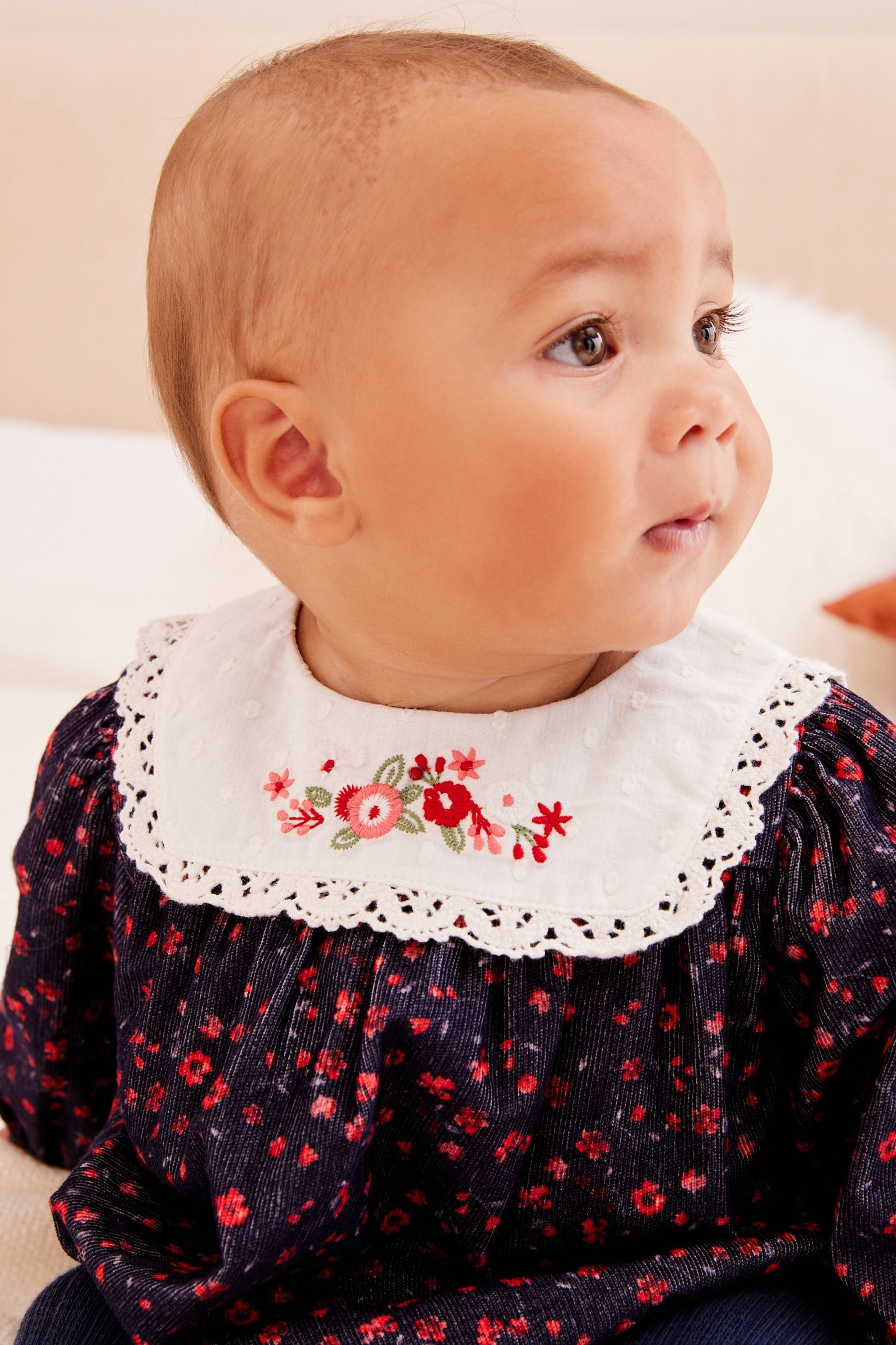 Navy Embroided Flower Baby Woven Bloomer Romper with Tight Set (0mths-3yrs)