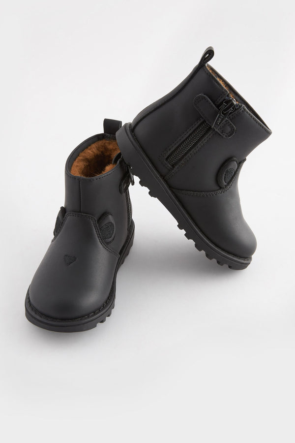 Black Warm Lined Character Boots With Zip Fastening