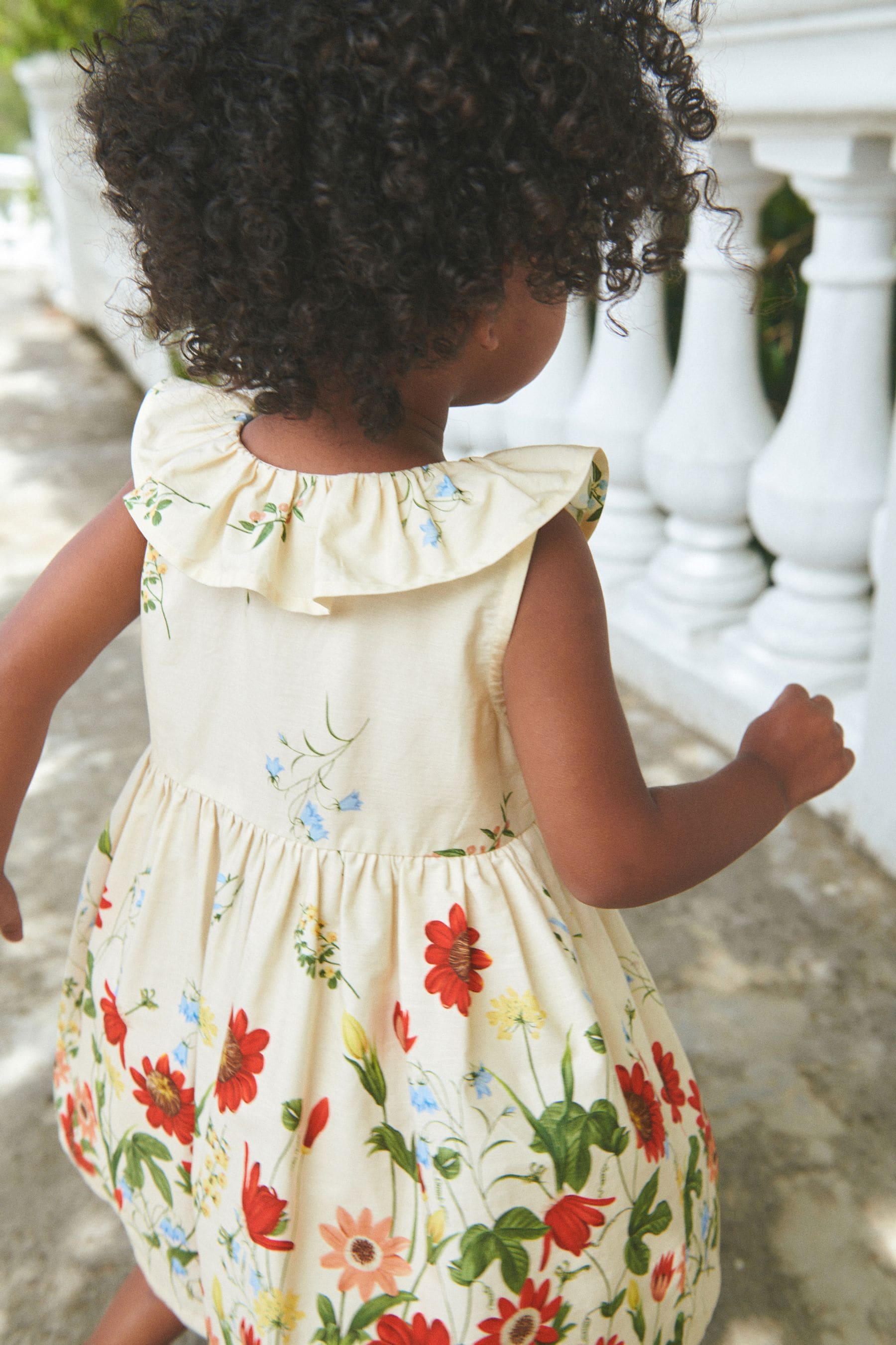 Cream/Red Border Print Ruffle Collar Dress (3mths-8yrs)