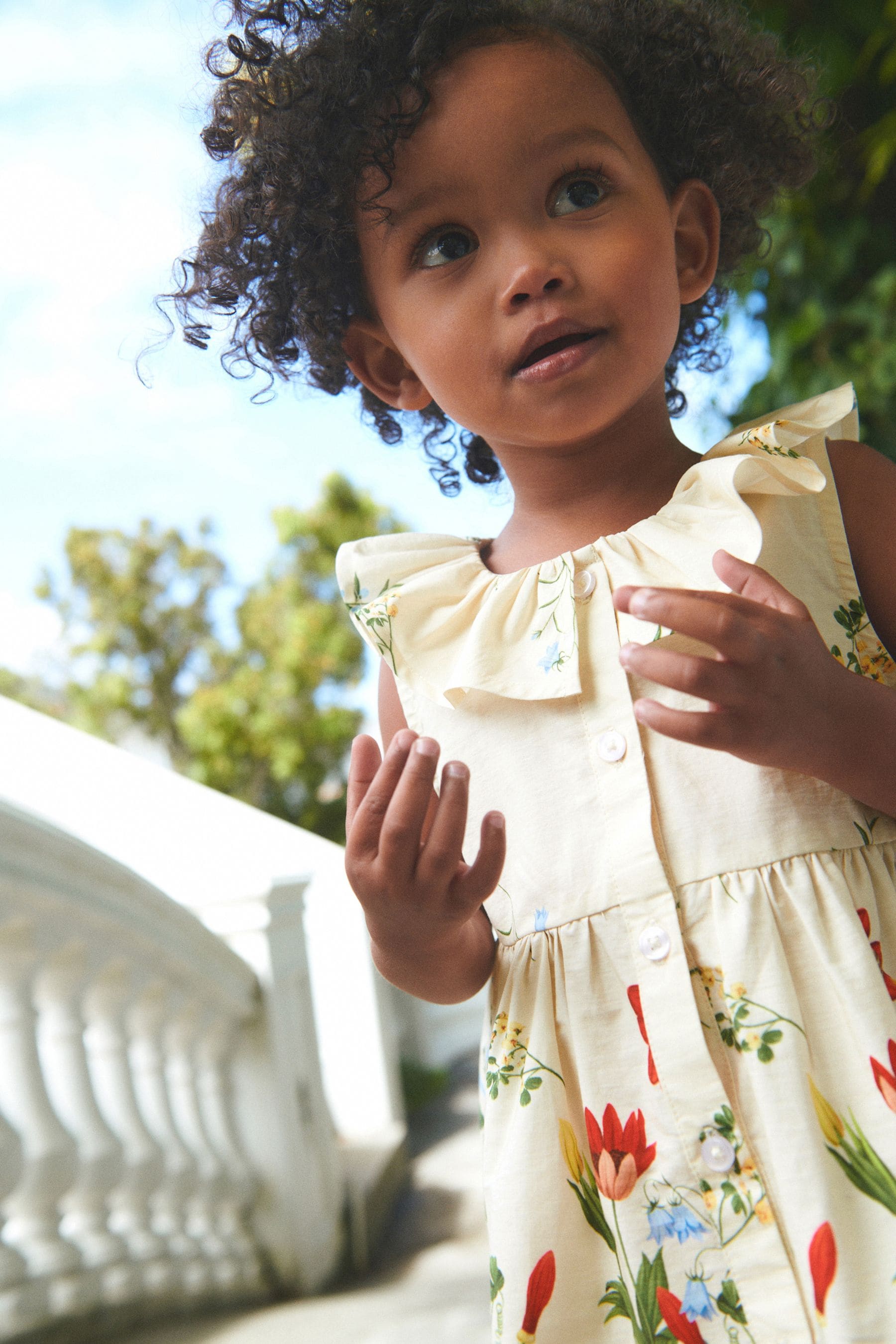 Cream/Red Border Print Ruffle Collar Dress (3mths-8yrs)