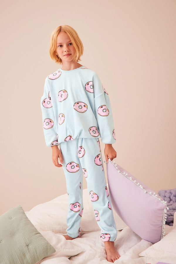 Blue Doughnut Cosy Fleece Pyjamas (3-16yrs)