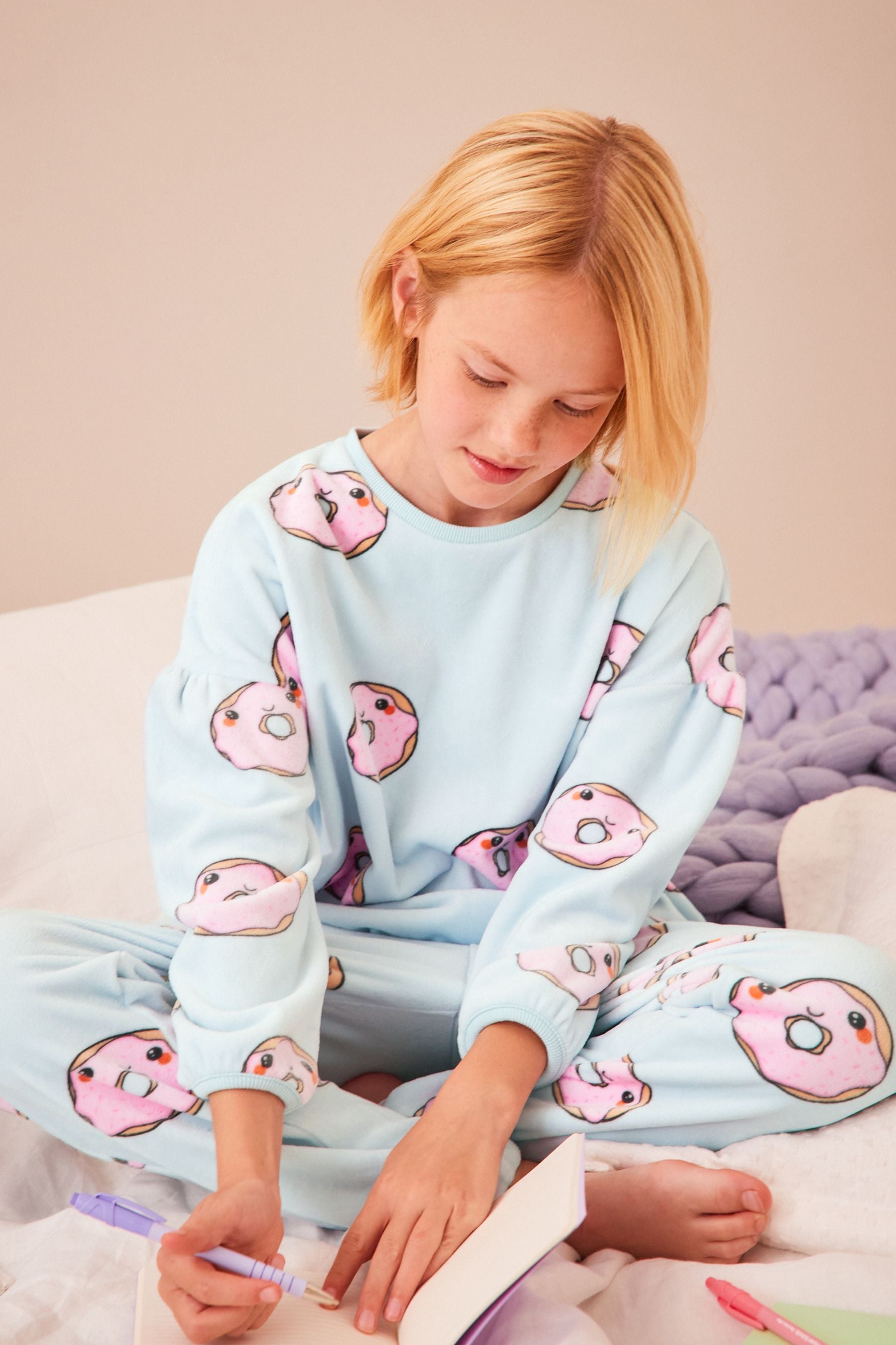 Blue Doughnut Cosy Fleece Pyjamas (3-16yrs)