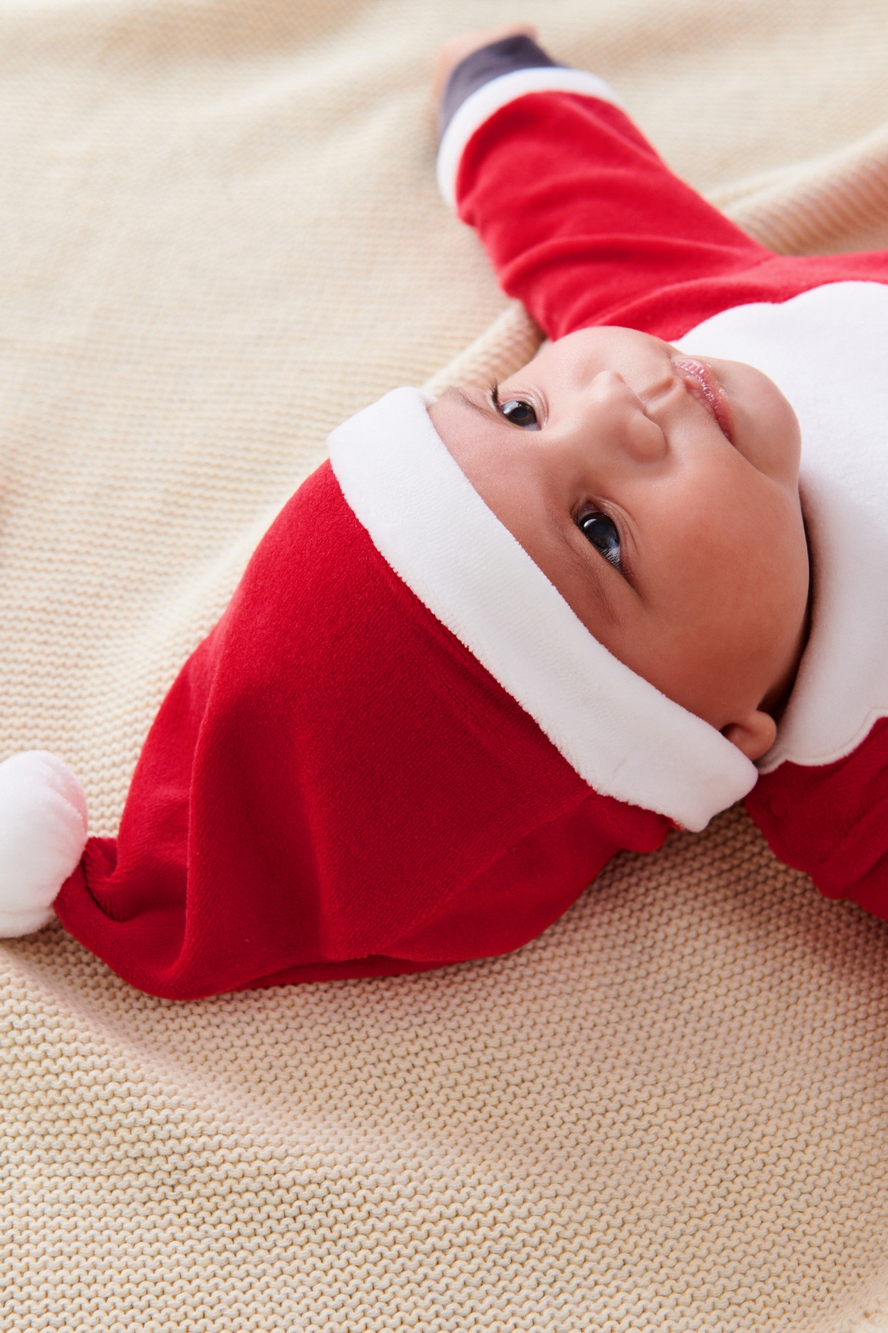 Christmas Santa Next Velour Baby Sleepsuit (0-3yrs)