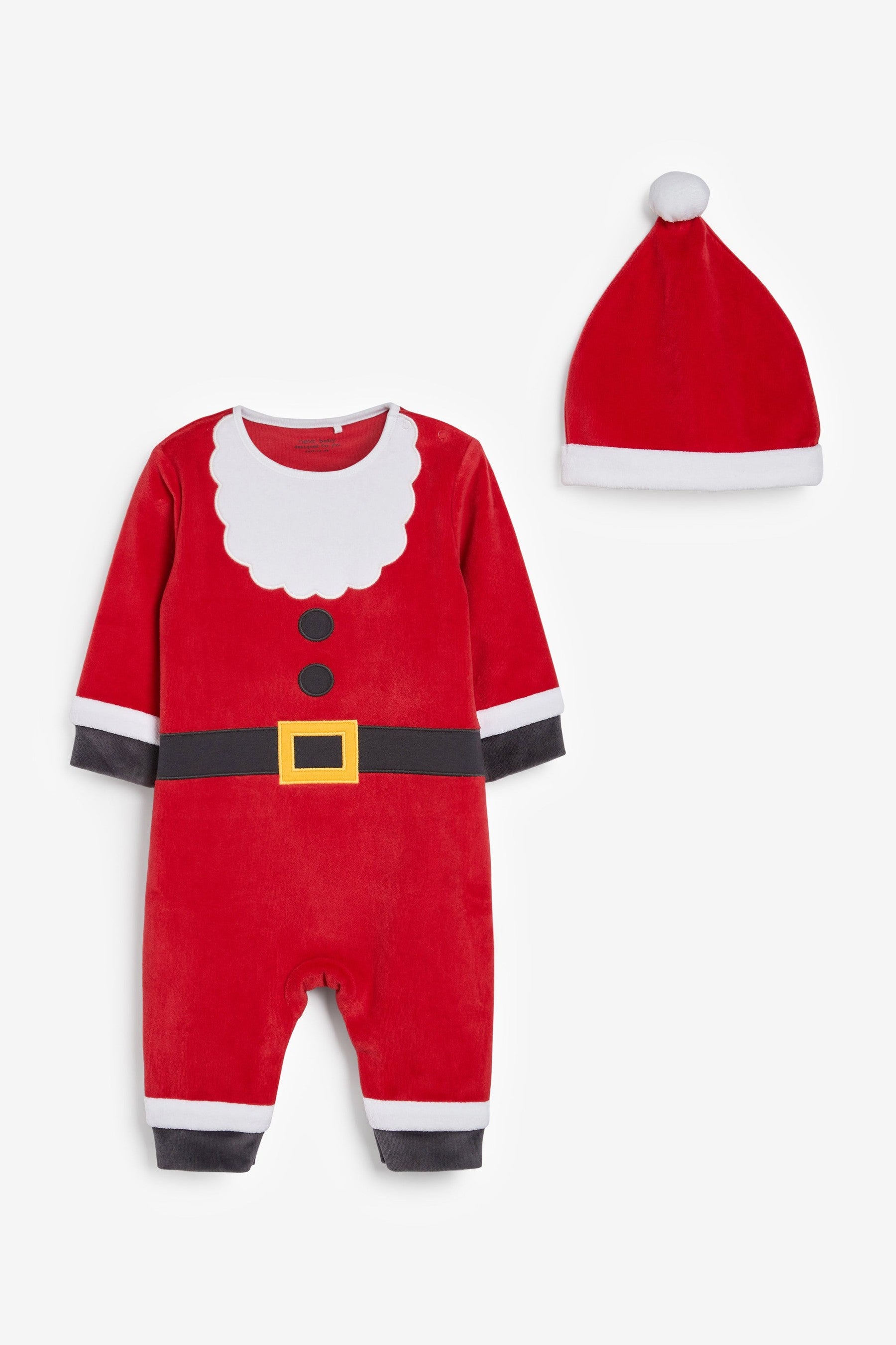 Christmas Santa Next Velour Baby Sleepsuit (0-3yrs)