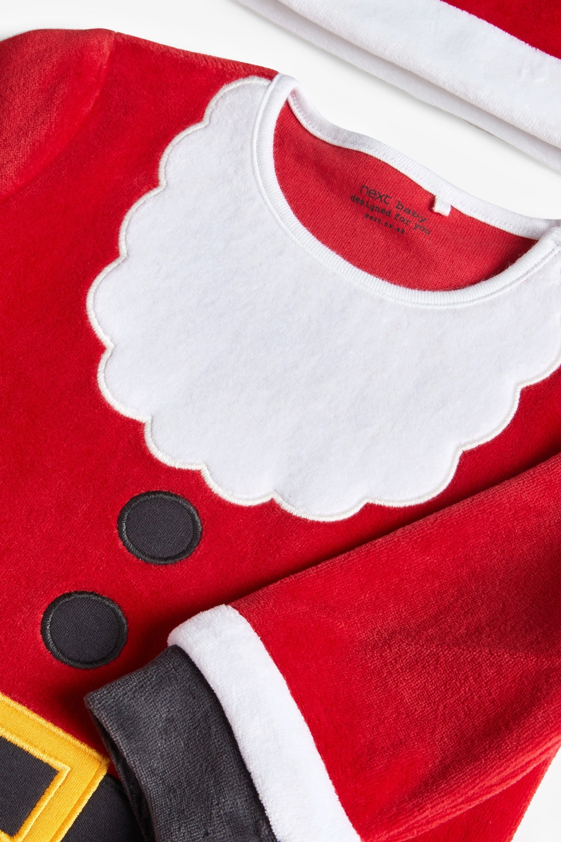 Christmas Santa Next Velour Baby Sleepsuit (0-3yrs)