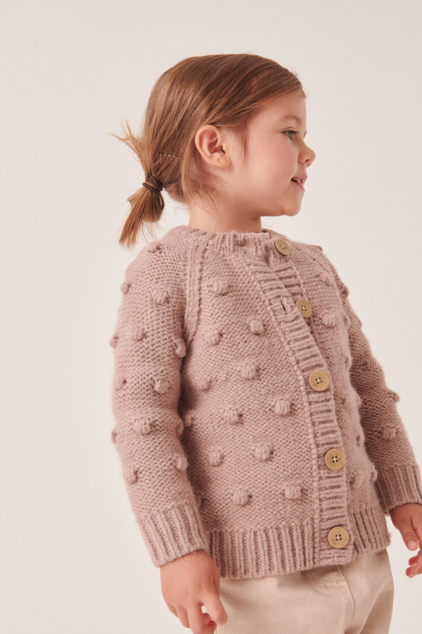 Mink Brown Chunky Knit Bobble Cardigan (3mths-10yrs)